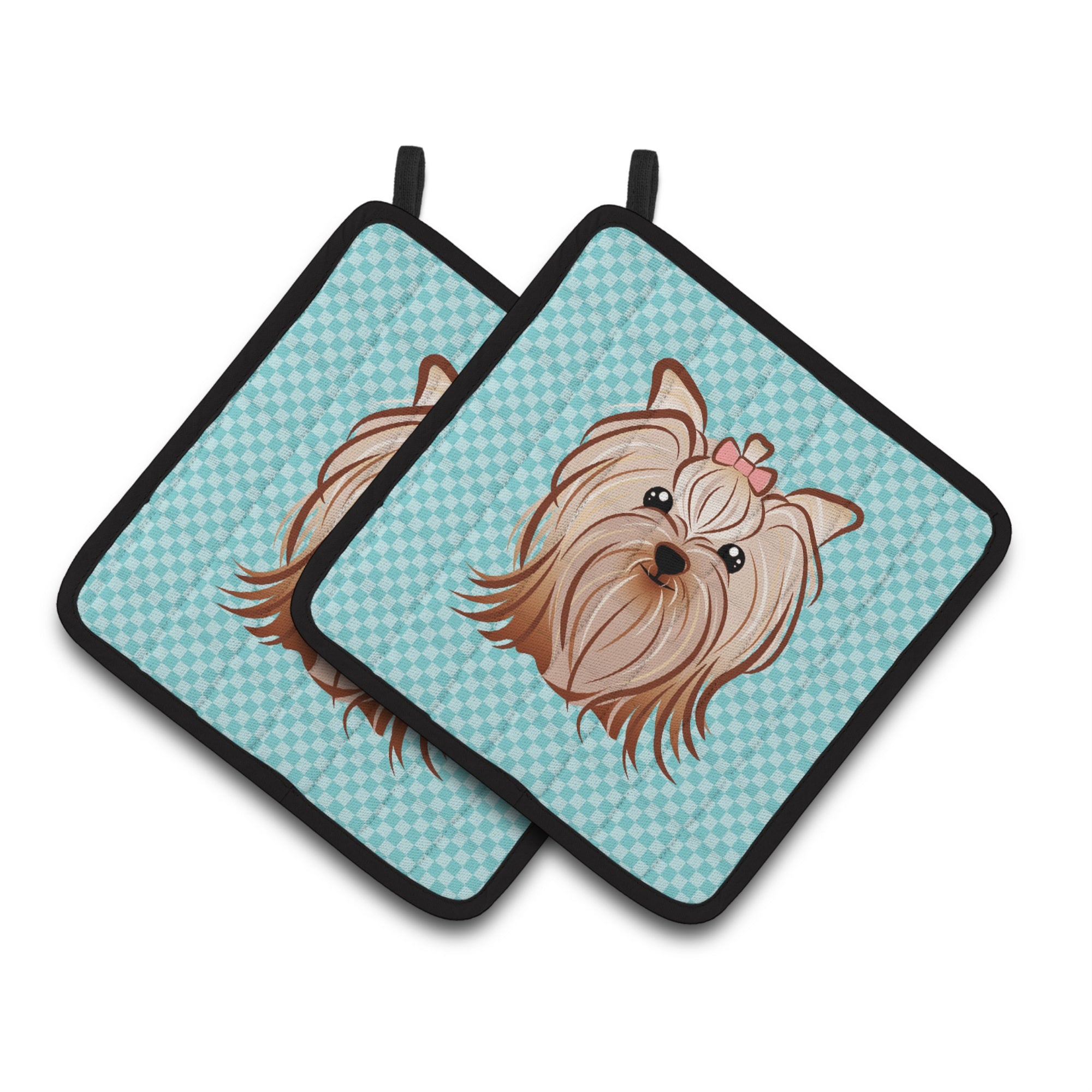 'Caroline'S Treasures Checkerboard Blue Yorkie Yorkishire Terrier Pair Of Pot Holders Bb1142Pthd, 7.5Hx7.5W, Multicolor''