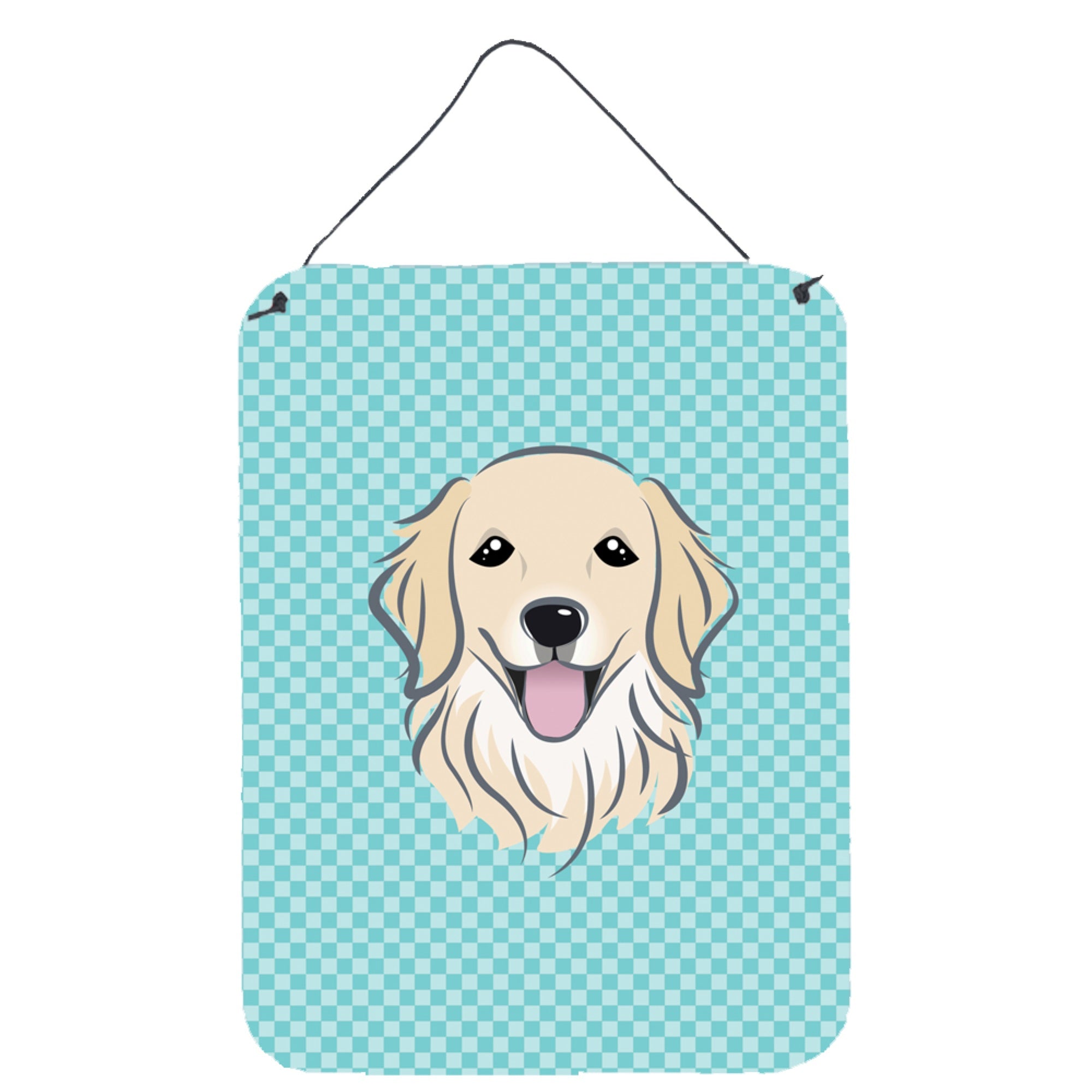 'Caroline'S Treasures Bb1143Ds1216 Checkerboard Blue Golden Retriever Wall Or Door Hanging Prints, 16'''' X 12''''''