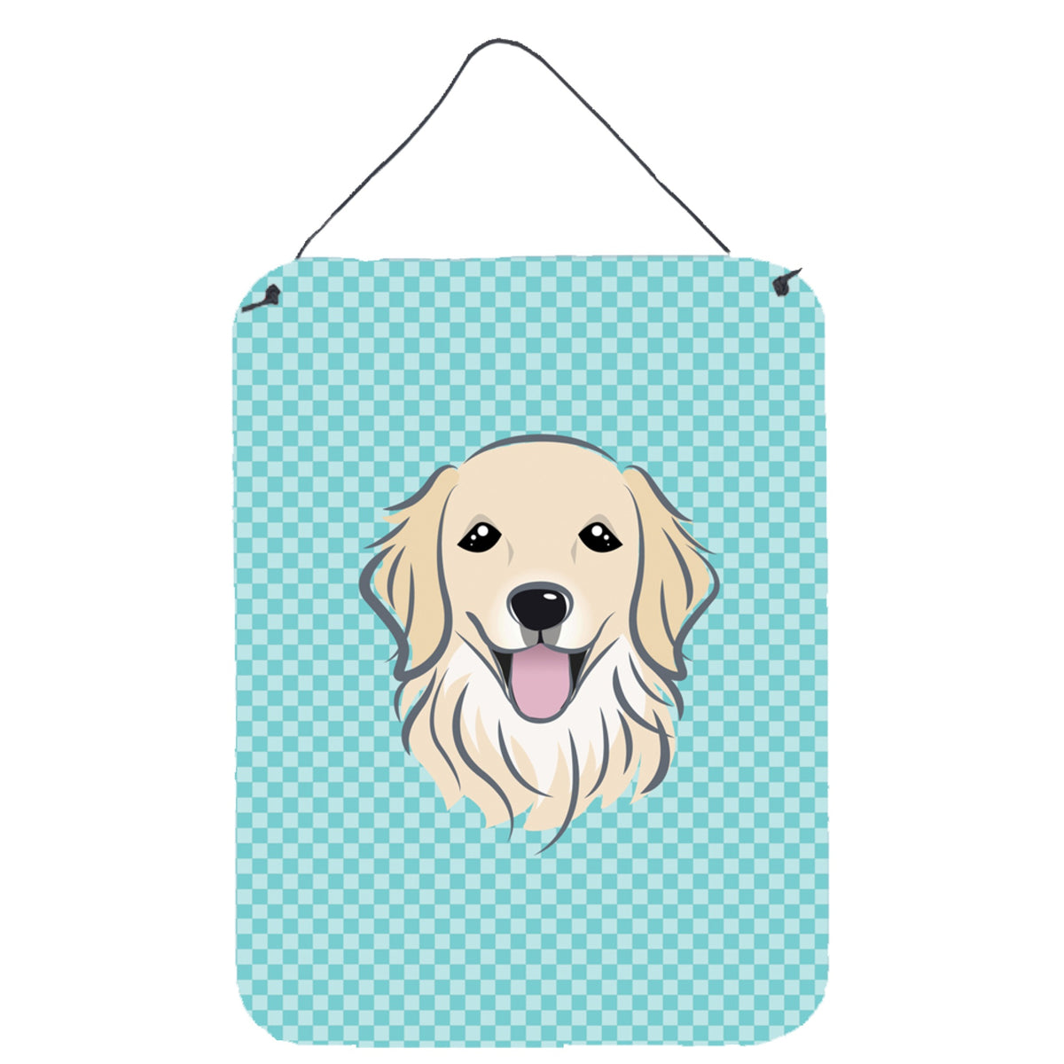 'Caroline'S Treasures Bb1143Ds1216 Checkerboard Blue Golden Retriever Wall Or Door Hanging Prints, 16'''' X 12''''''