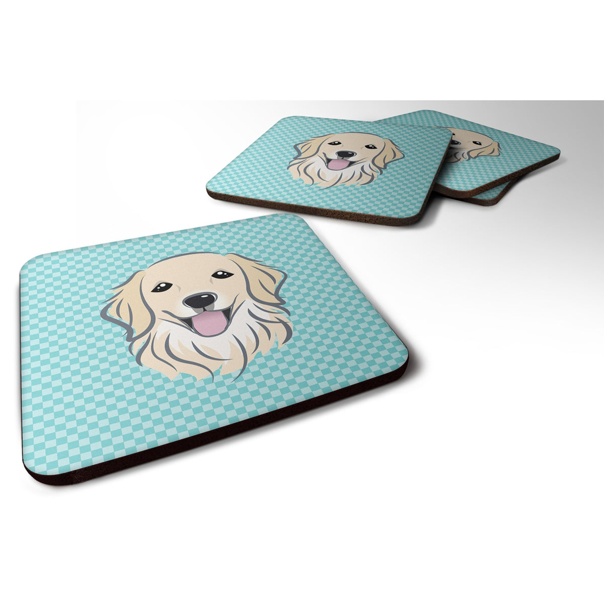 'Caroline'S Treasures Bb1143Fc Checkerboard Blue Golden Retriever Foam Coaster (Set Of 4), 3.5'''' H X 3.5'''' W, Multicolor''