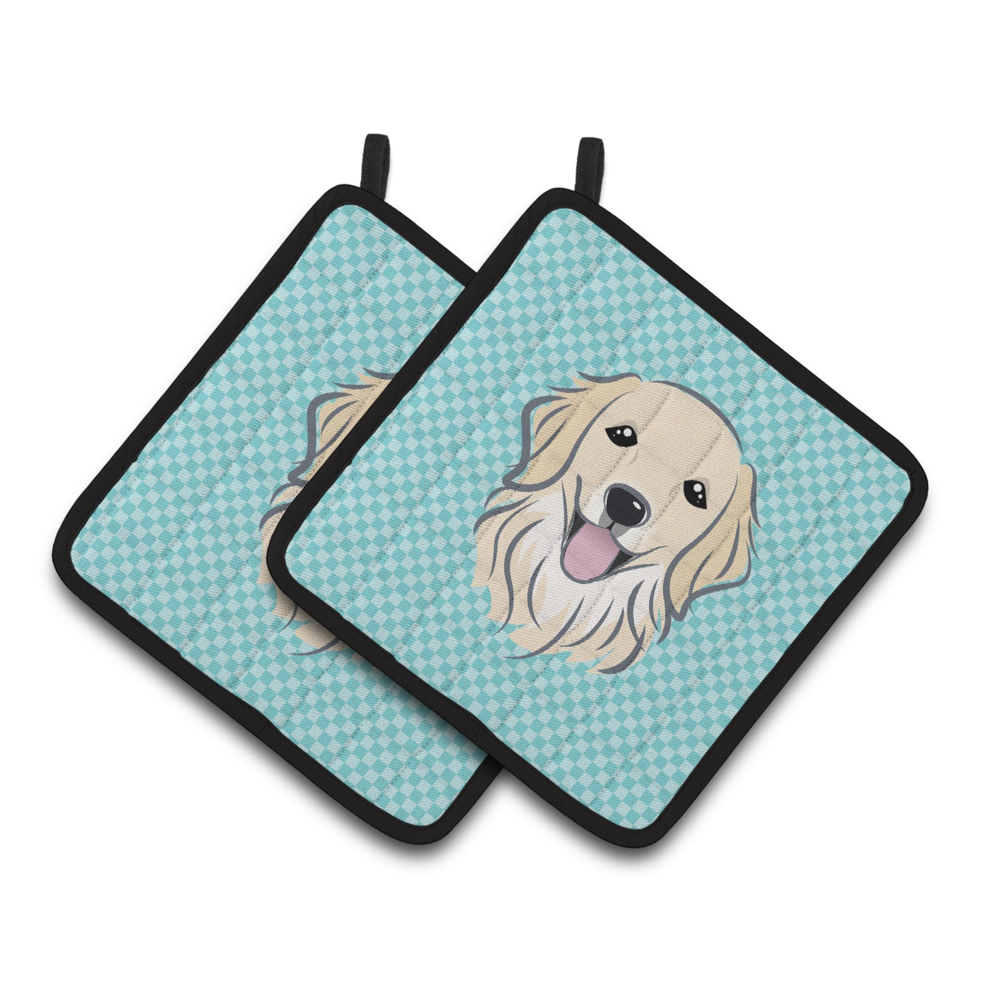 'Caroline'S Treasures Checkerboard Blue Golden Retriever Pair Of Pot Holders Bb1143Pthd, 7.5Hx7.5W, Multicolor''