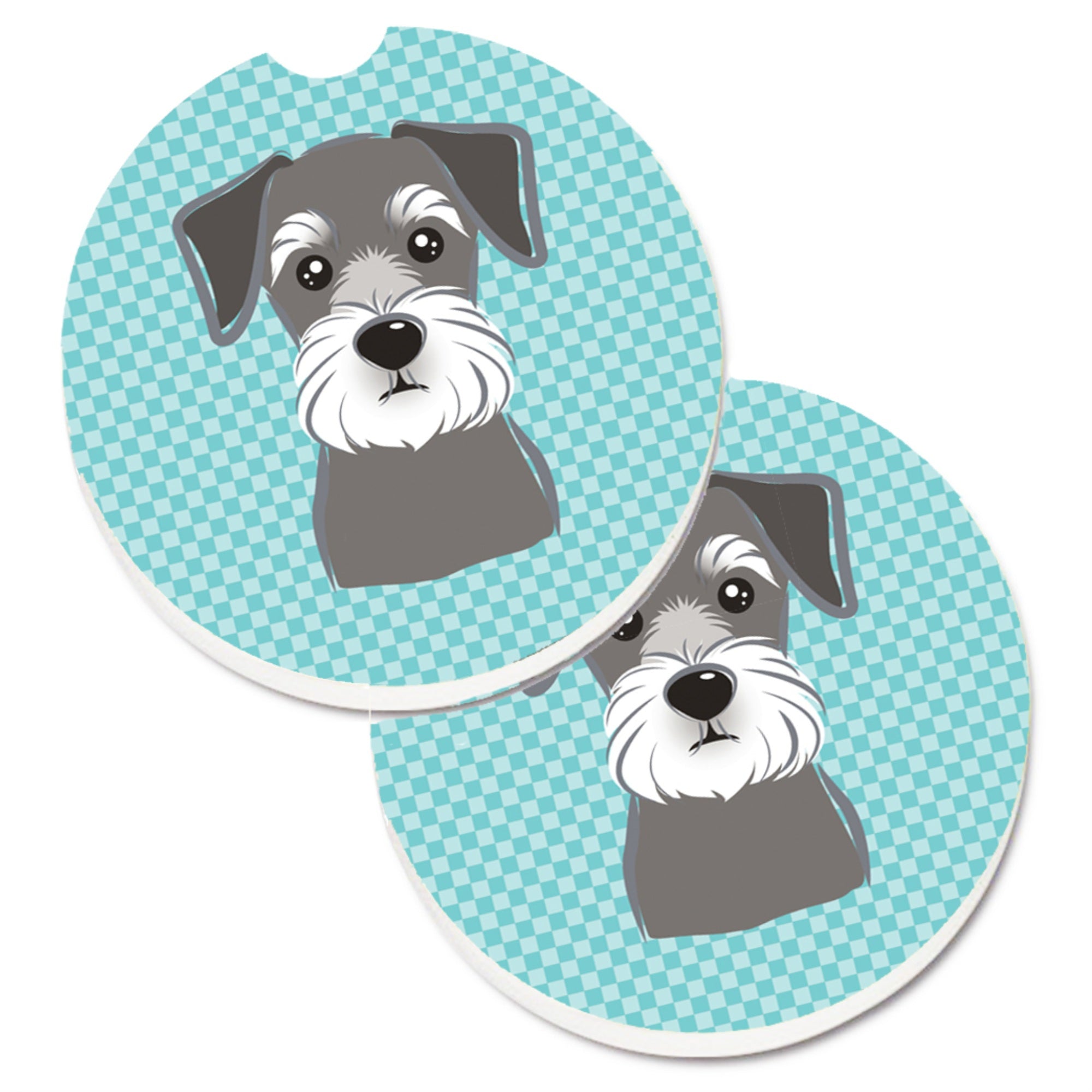 'Caroline'S Treasures Checkerboard Blue Schnauzer Set Of 2 Cup Holder Car Coasters Bb1144Carc, 2.56, Multicolor''