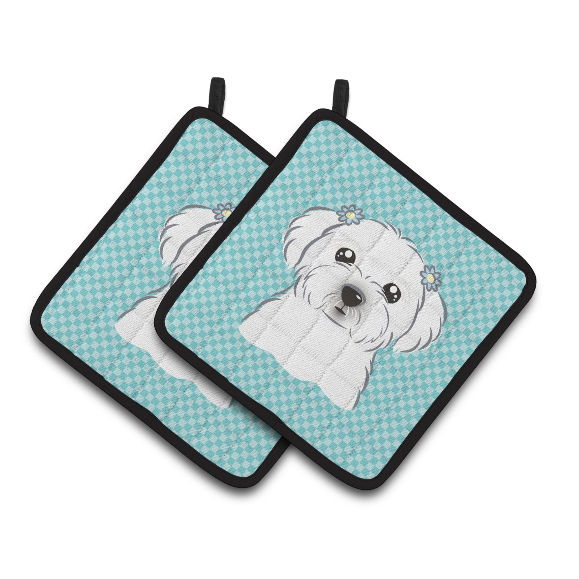 'Caroline'S Treasures Checkerboard Blue Maltese Pair Of Pot Holders Bb1146Pthd, 7.5Hx7.5W, Multicolor''