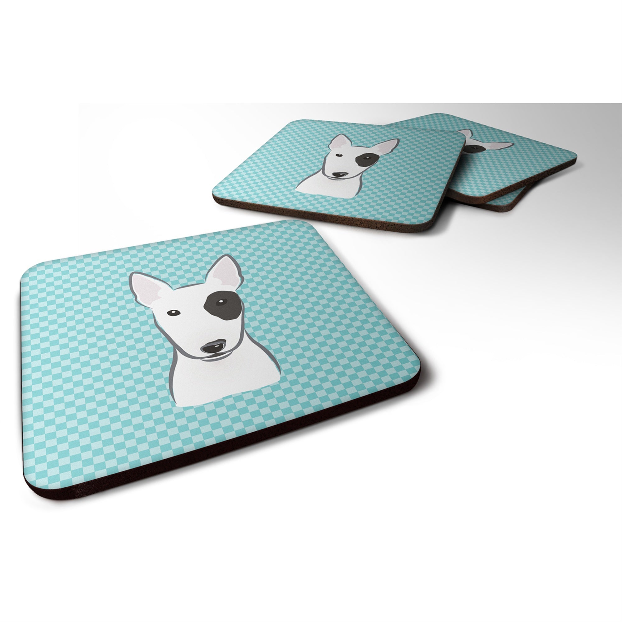 'Caroline'S Treasures Bb1147Fc Checkerboard Blue Bull Terrier Foam Coaster (Set Of 4), 3.5'''' H X 3.5'''' W, Multicolor''