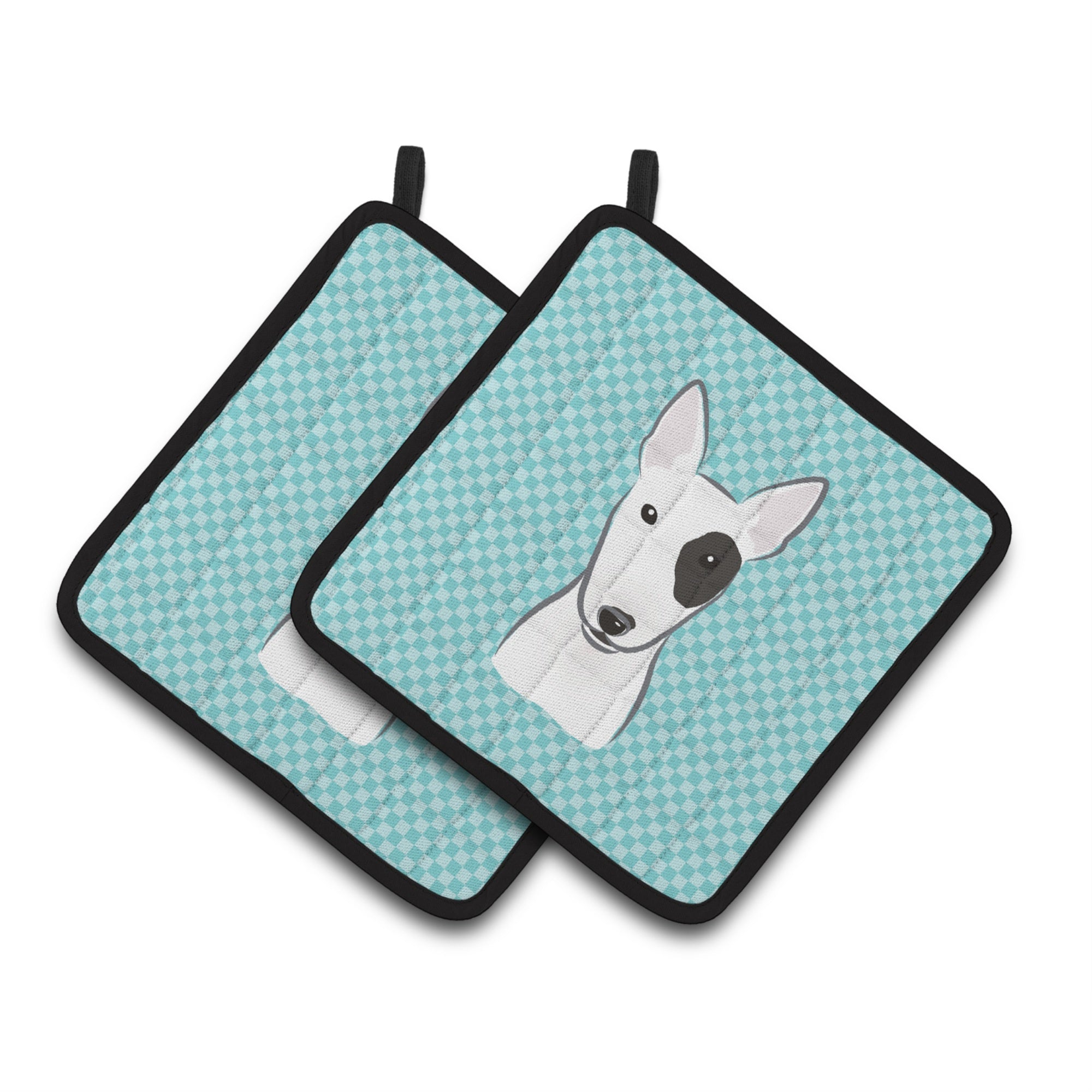 'Caroline'S Treasures Checkerboard Blue Bull Terrier Pair Of Pot Holders Bb1147Pthd, 7.5Hx7.5W, Multicolor''