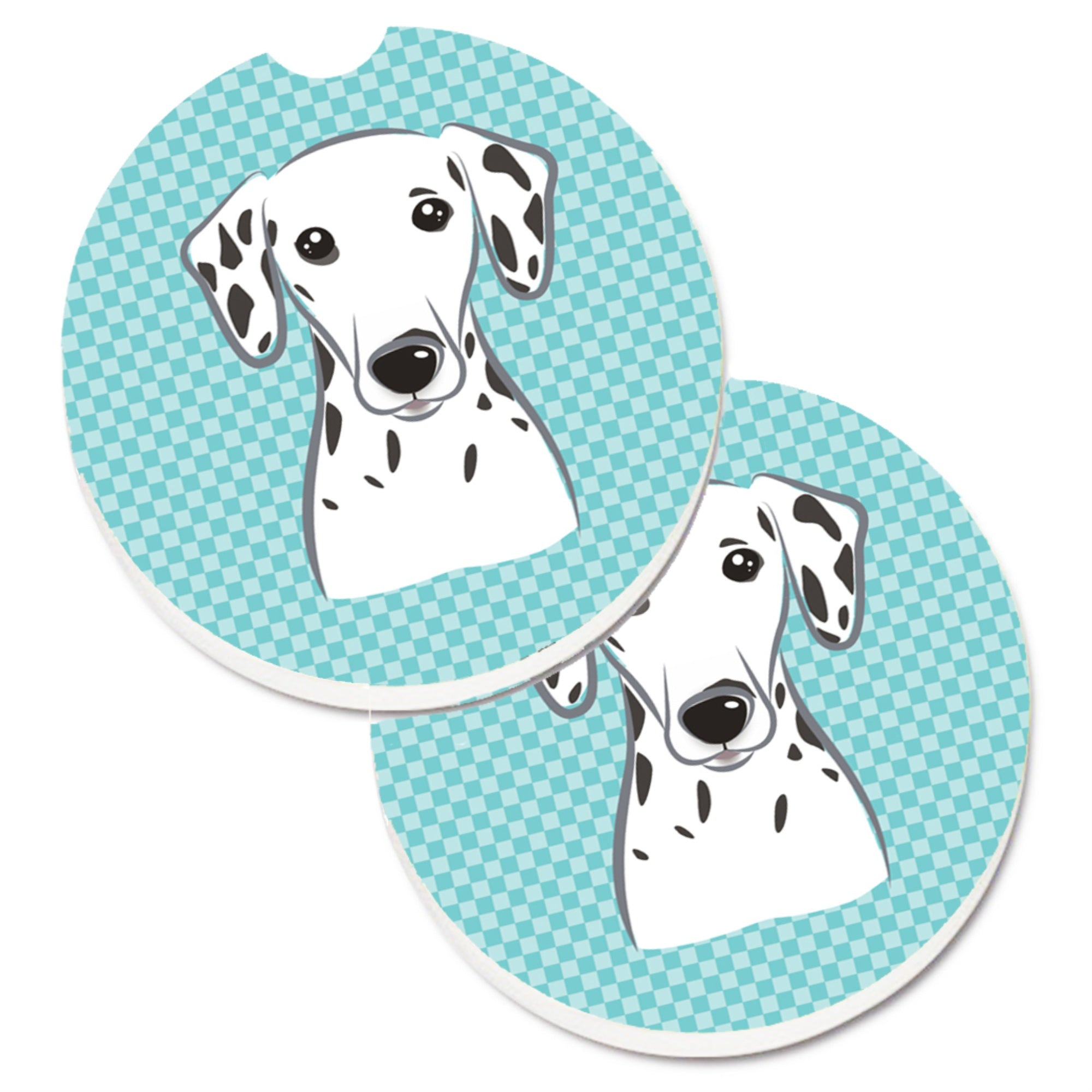 'Caroline'S Treasures Checkerboard Blue Dalmatian Set Of 2 Cup Holder Car Coasters Bb1148Carc, 2.56, Multicolor''