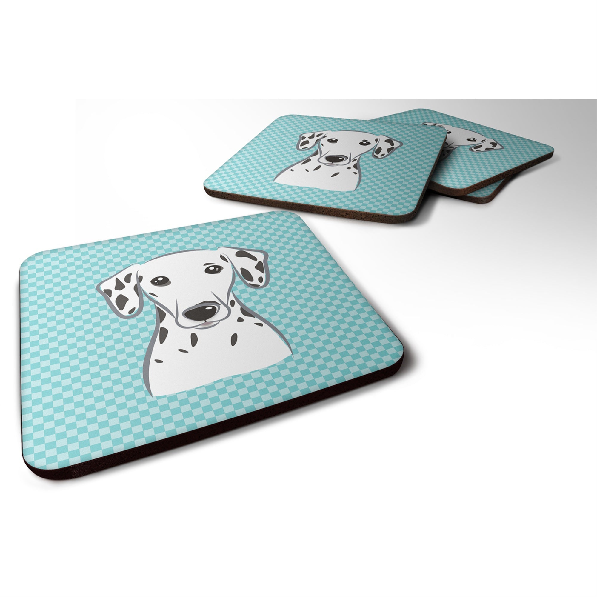 'Caroline'S Treasures Bb1148Fc Checkerboard Blue Dalmatian Foam Coaster (Set Of 4), 3.5'''' H X 3.5'''' W, Multicolor''