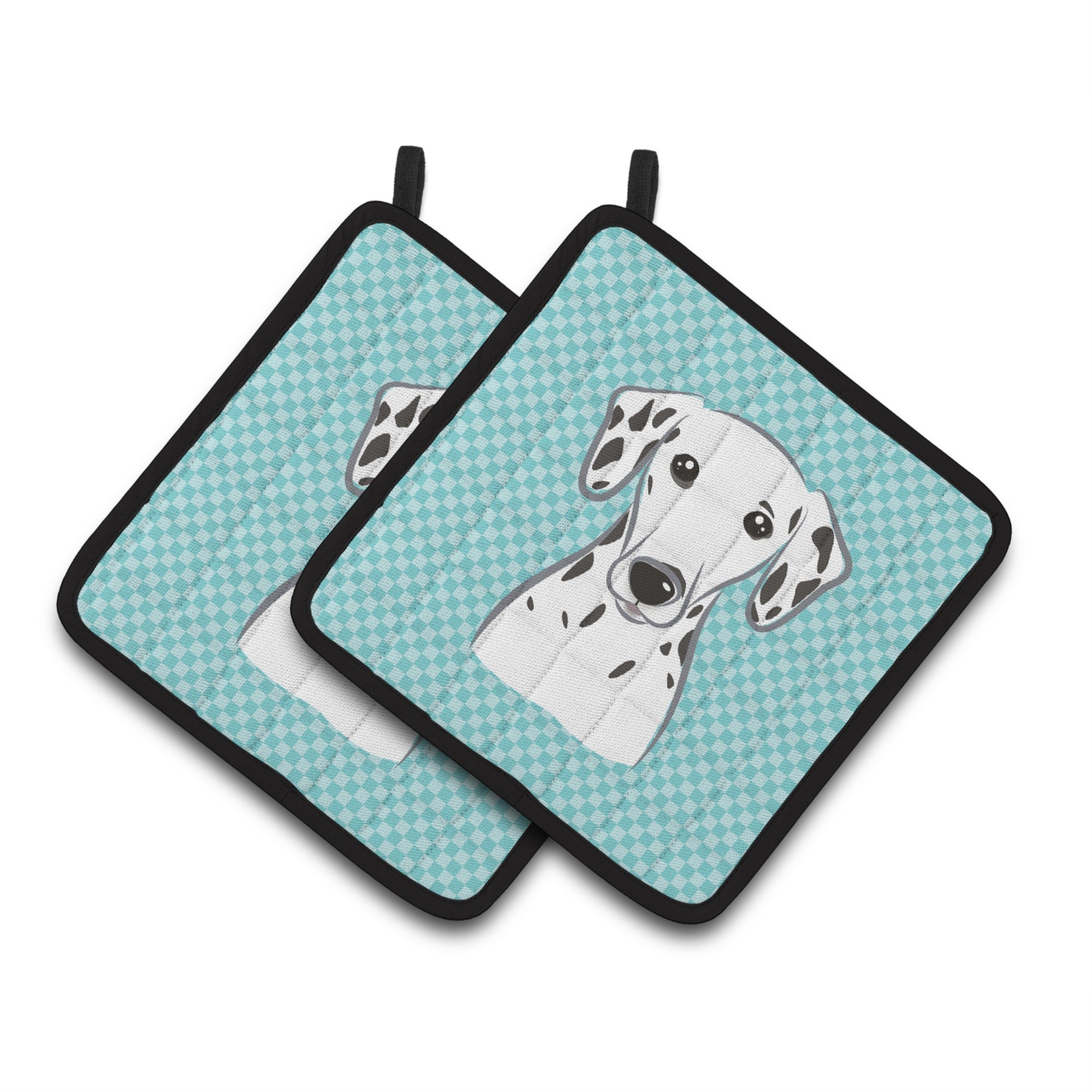 'Caroline'S Treasures Checkerboard Blue Dalmatian Pair Of Pot Holders Bb1148Pthd, 7.5Hx7.5W, Multicolor''