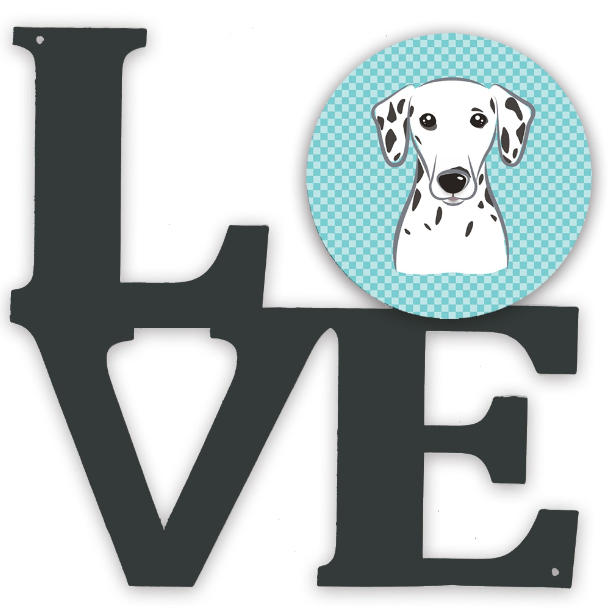 'Caroline'S Treasures Checkerboard Blue Dalmatian Metal Artwork Love Wall-Decor, Multicolor''