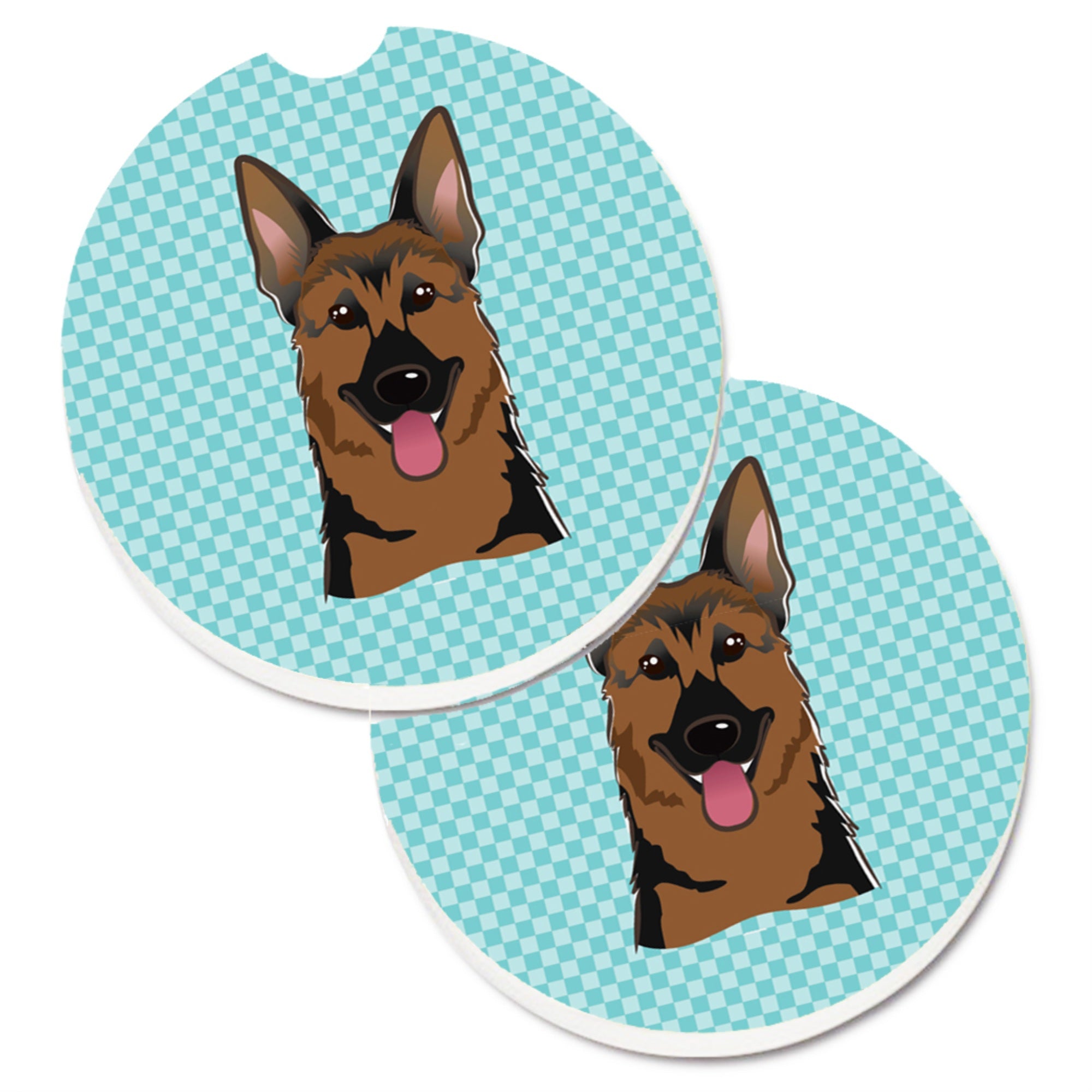 'Caroline'S Treasures Checkerboard Blue German Shepherd Set Of 2 Cup Holder Car Coasters Bb1149Carc, 2.56, Multicolor''