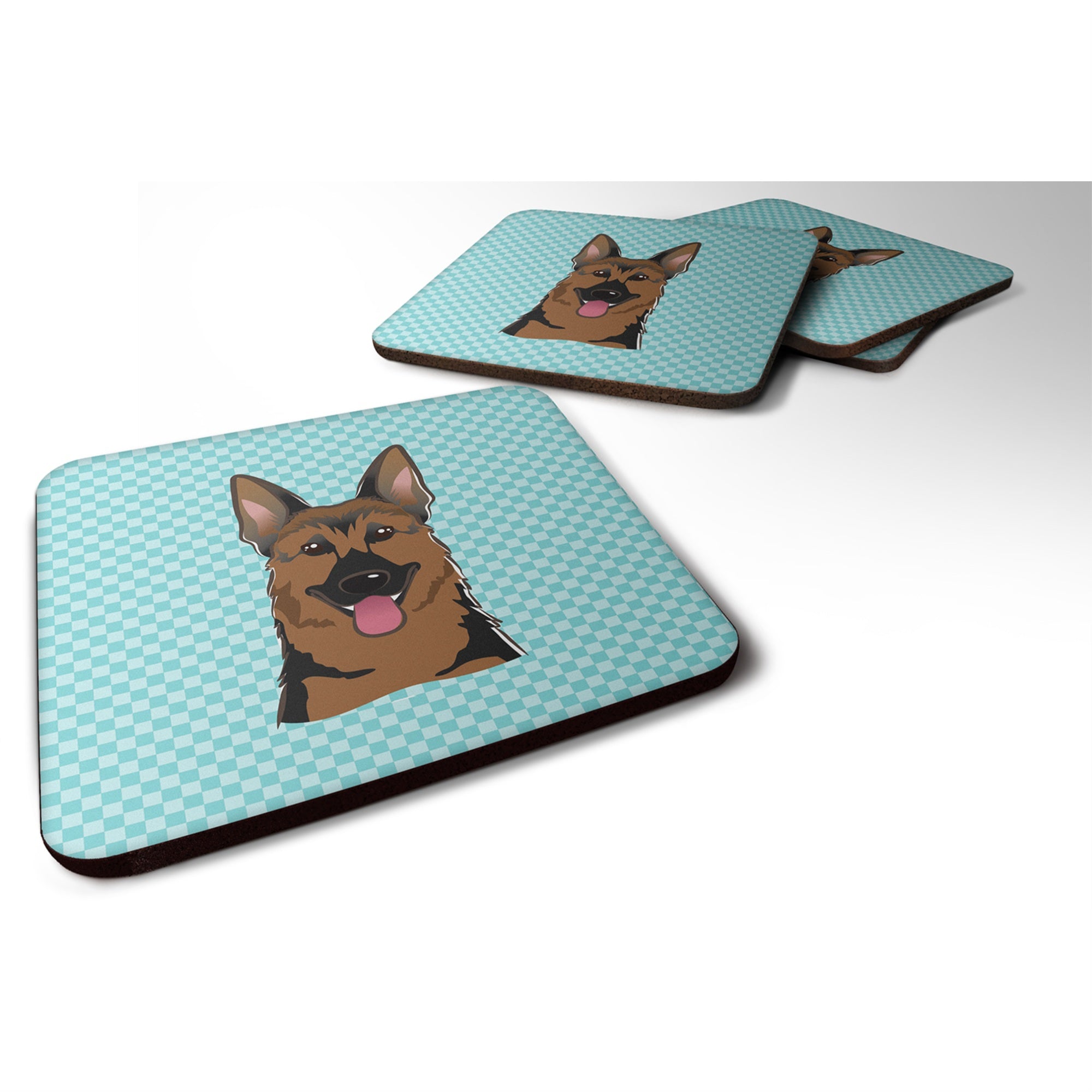'Caroline'S Treasures Bb1149Fc Checkerboard Blue German Shepherd Foam Coaster (Set Of 4), 3.5'''' H X 3.5'''' W, Multicolor''