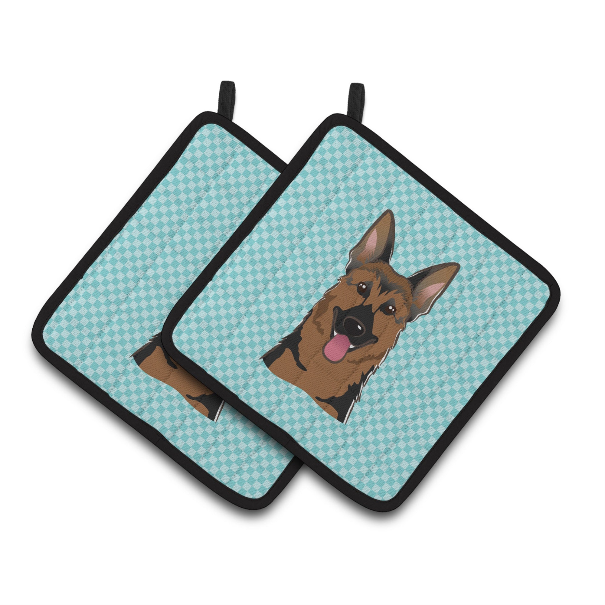 'Caroline'S Treasures Checkerboard Blue German Shepherd Pair Of Pot Holders Bb1149Pthd, 7.5Hx7.5W, Multicolor''