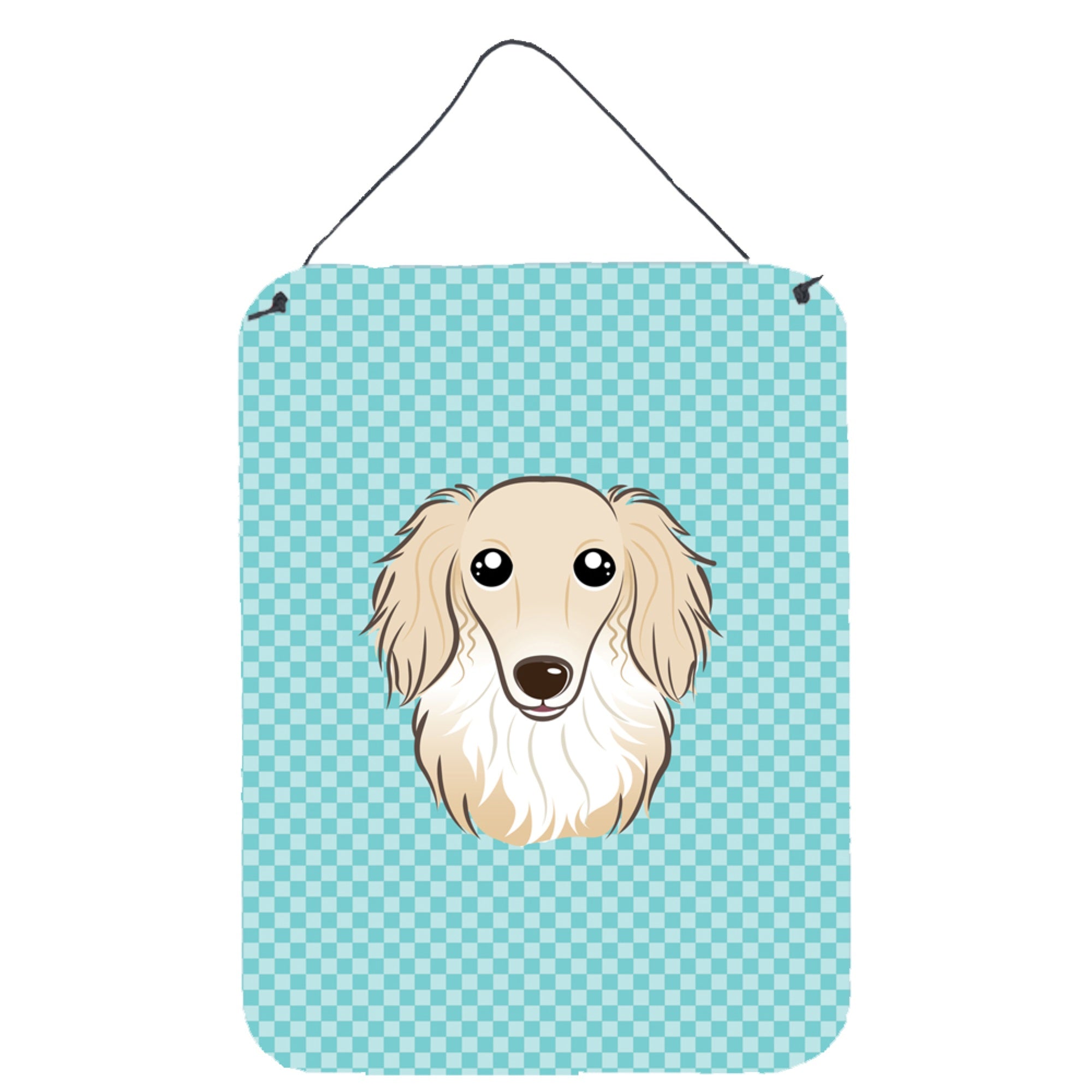 'Caroline'S Treasures Checkerboard Blue Longhair Creme Dachshund Wall Or Door Hanging Prints, 16'''' X 12''''''