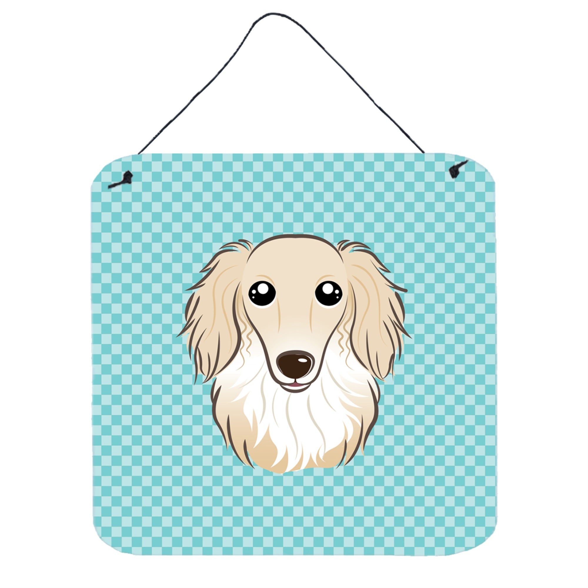 'Caroline'S Treasures Checkerboard Blue Longhair Creme Dachshund Wall Or Door Hanging Prints, 6 X 6''''''