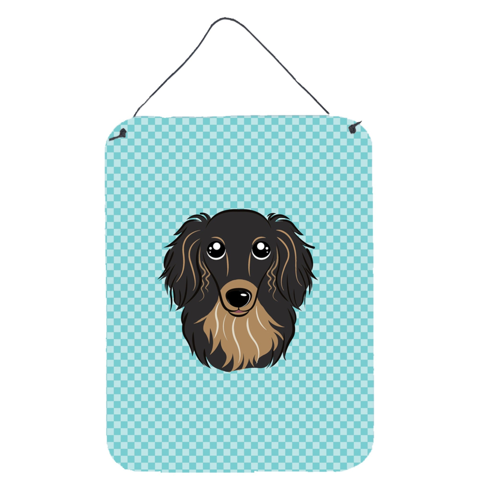 'Caroline'S Treasures Checkerboard Blue Longhair Black And Tan Dachshund Wall Or Door Hanging Prints, 16'''' X 12''''''