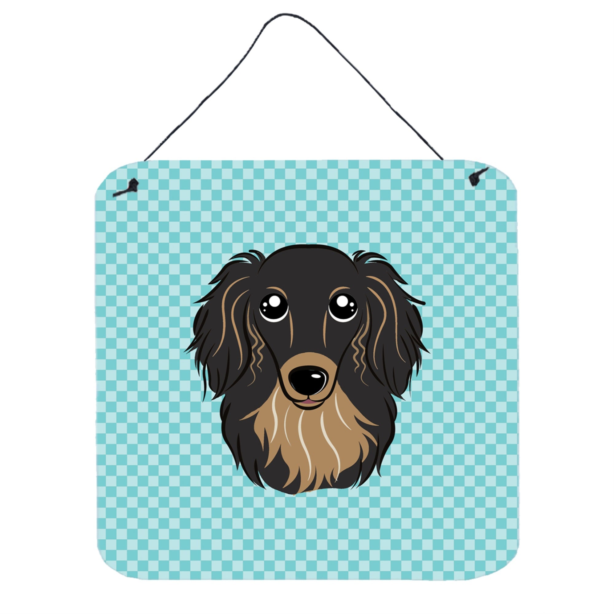 'Caroline'S Treasures Checkerboard Blue Longhair Black And Tan Dachshund Wall Or Door Hanging Prints, 6 X 6''''''