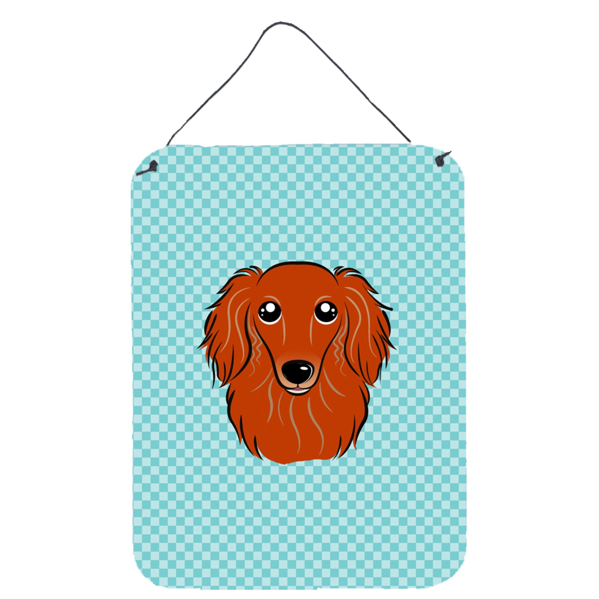 'Caroline'S Treasures Checkerboard Blue Longhair Red Dachshund Wall Or Door Hanging Prints, 16'''' X 12''''''