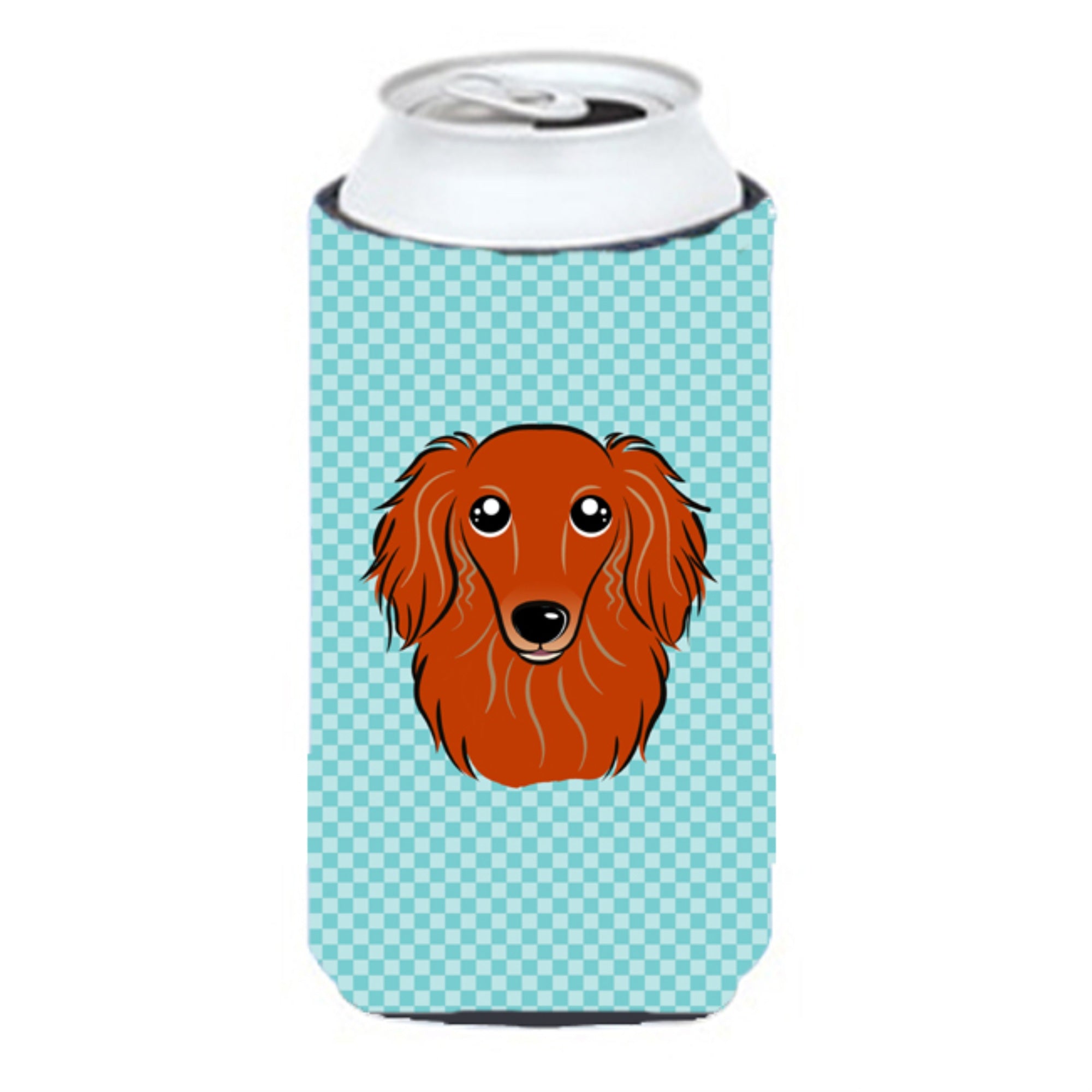 Checkerboard Blue Longhair Red Dachshund Tall Boy Beverage Insulator Hugger Bb1152Tbc