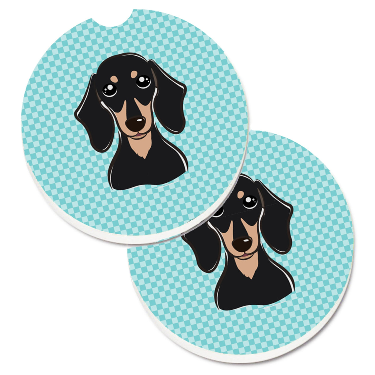'Caroline'S Treasures Checkerboard Blue Smooth Black & Tan Dachshund Set Of 2 Cup Holder Car Coasters Bb1153Carc, 2.56, Multico