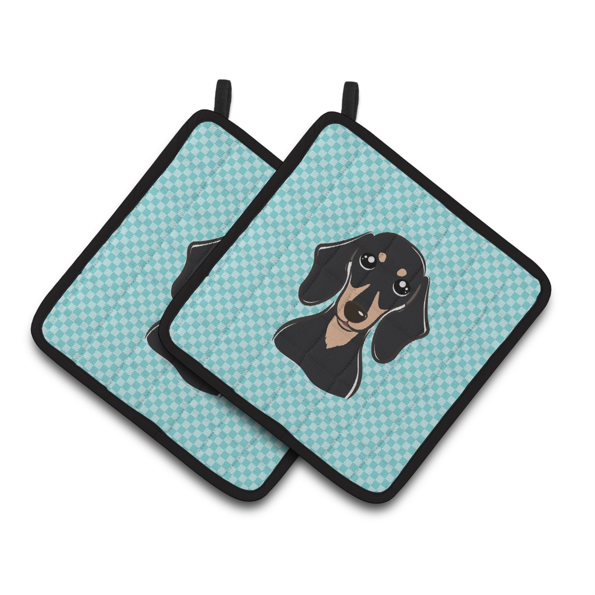 'Caroline'S Treasures Checkerboard Blue Smooth Black & Tan Dachshund Pair Of Pot Holders Bb1153Pthd, 7.5Hx7.5W, Multicolor''