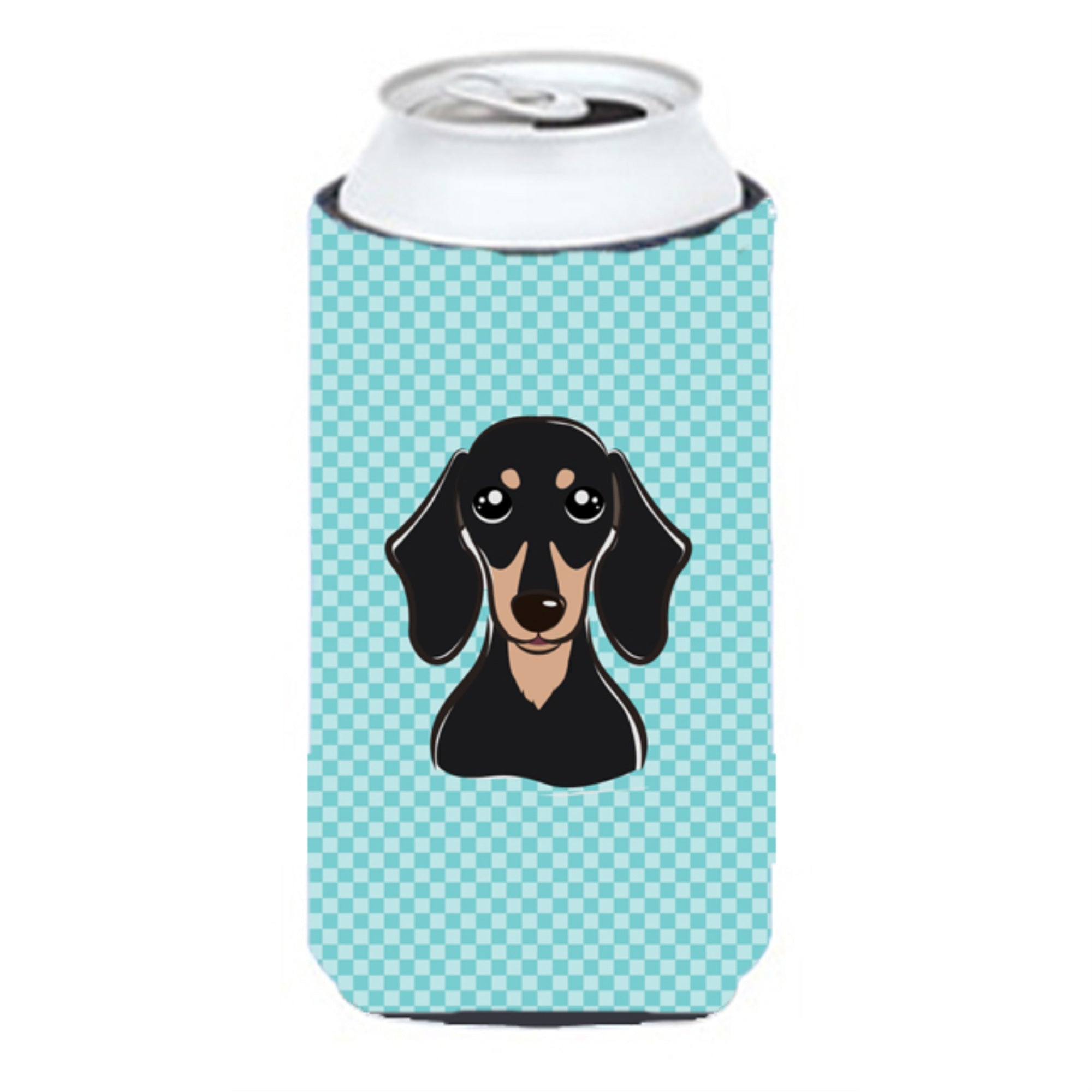 Checkerboard Blue Smooth Black And Tan Dachshund Tall Boy Beverage Insulator Hugger