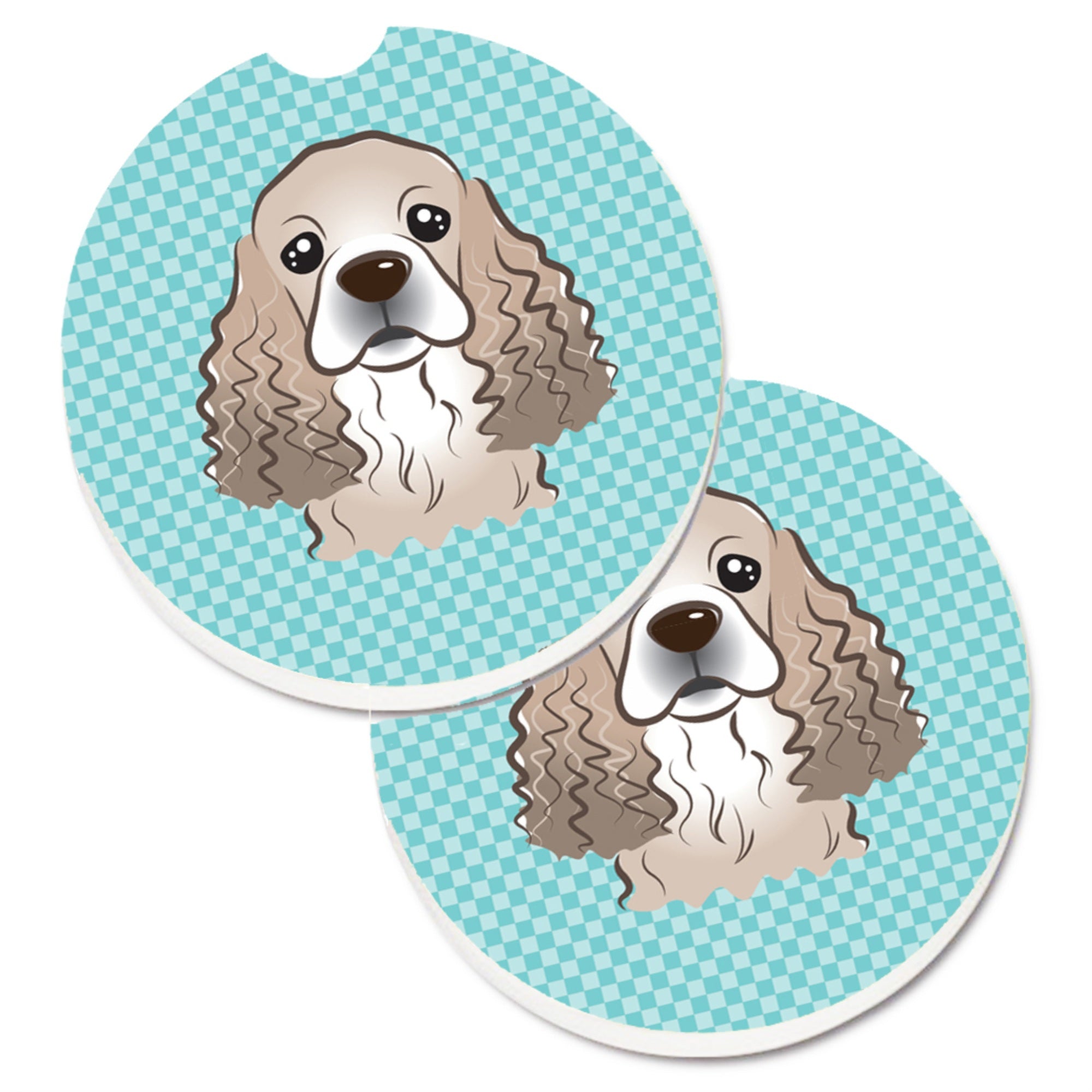 'Caroline'S Treasures Checkerboard Blue Cocker Spaniel Set Of 2 Cup Holder Car Coasters Bb1154Carc, 2.56, Multicolor''