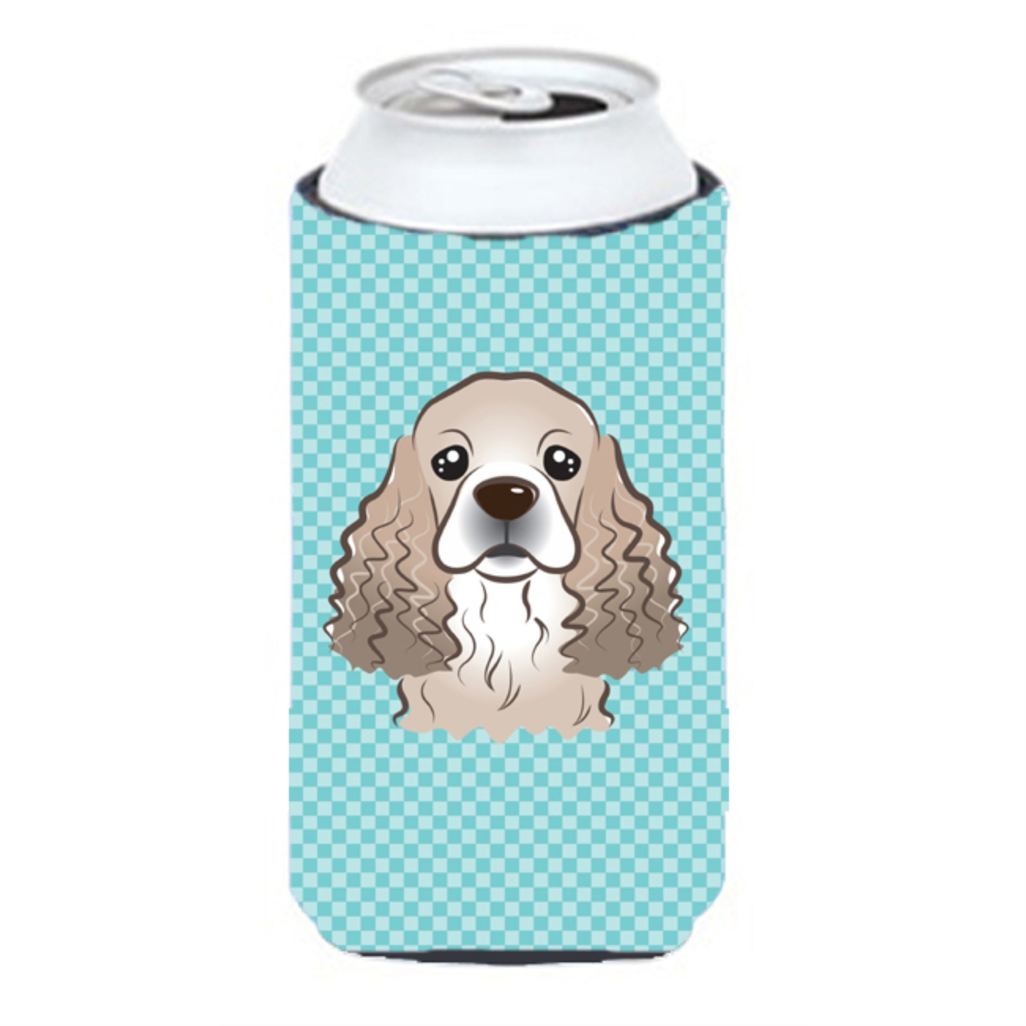 Checkerboard Blue Cocker Spaniel Tall Boy Beverage Insulator Hugger Bb1154Tbc