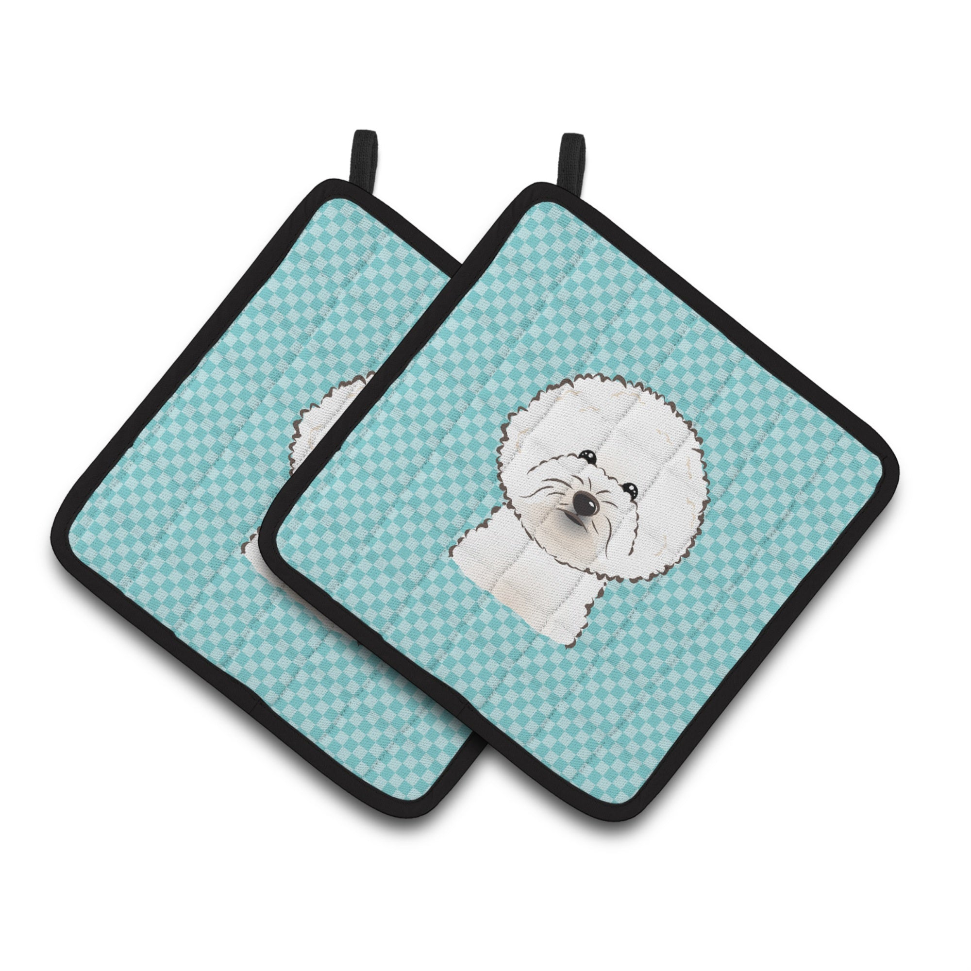 'Caroline'S Treasures Checkerboard Blue Bichon Frise Pair Of Pot Holders Bb1155Pthd, 7.5Hx7.5W, Multicolor''