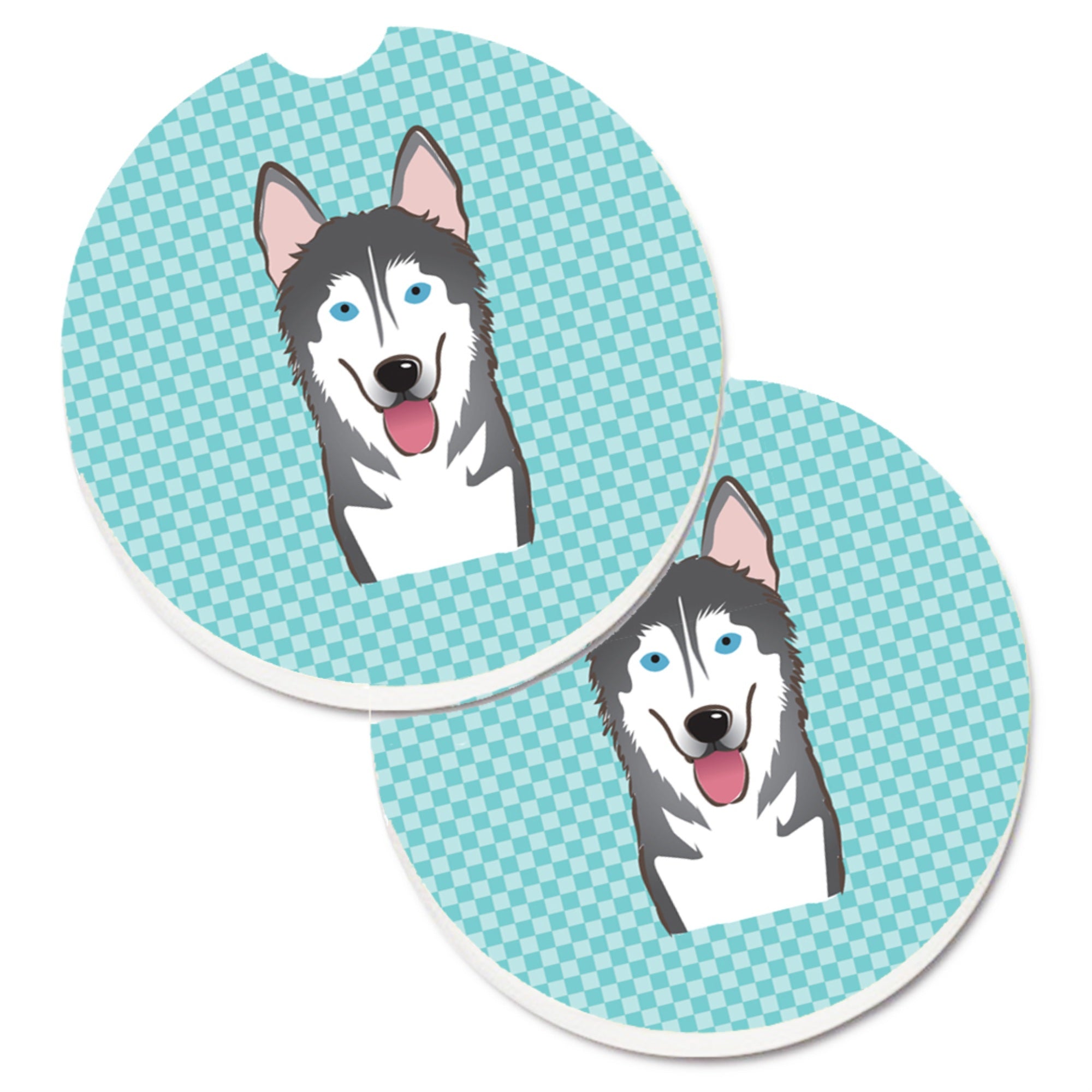 'Caroline'S Treasures Checkerboard Blue Alaskan Malamute Set Of 2 Cup Holder Car Coasters Bb1156Carc, 2.56, Multicolor''