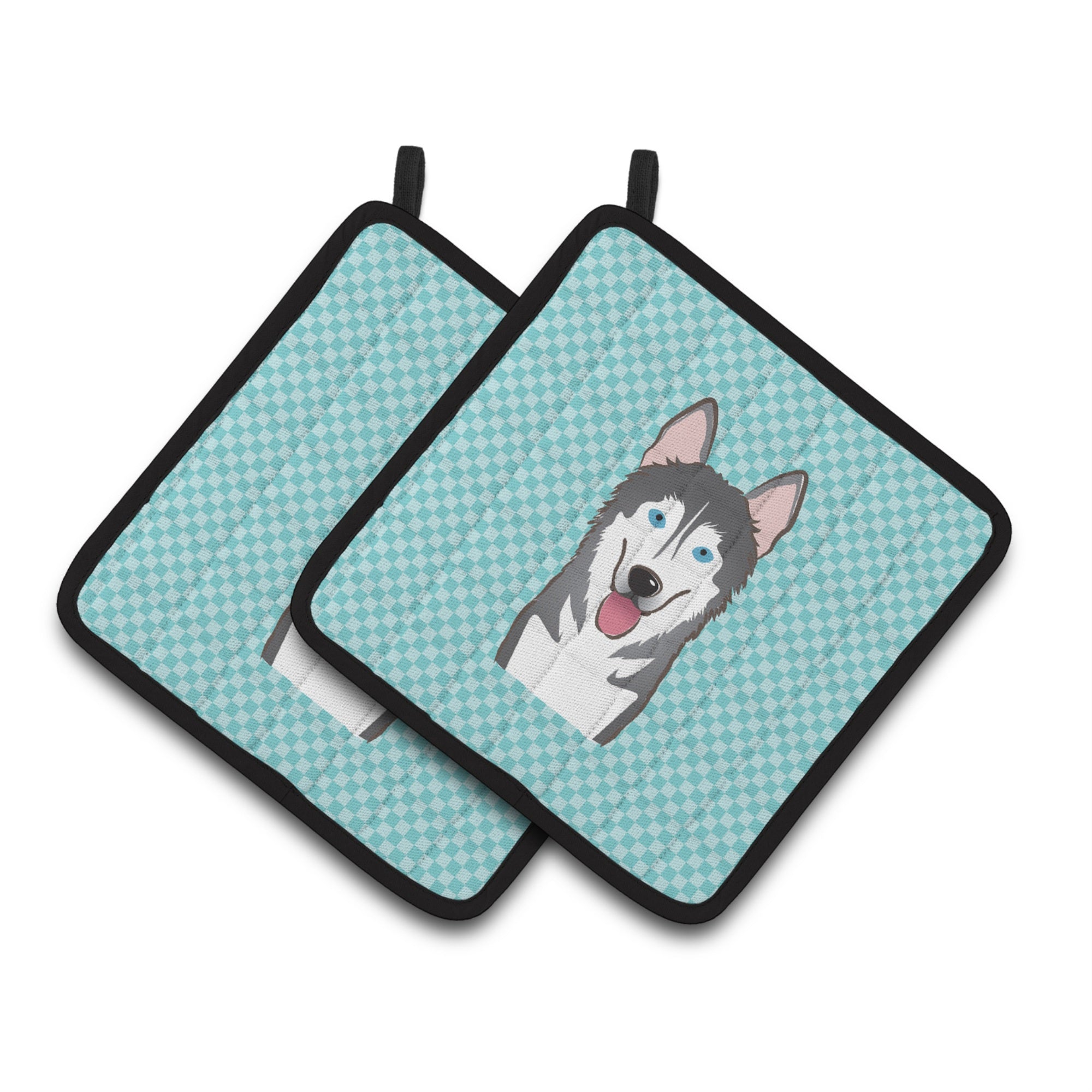 'Caroline'S Treasures Checkerboard Blue Alaskan Malamute Pair Of Pot Holders Bb1156Pthd, 7.5Hx7.5W, Multicolor''