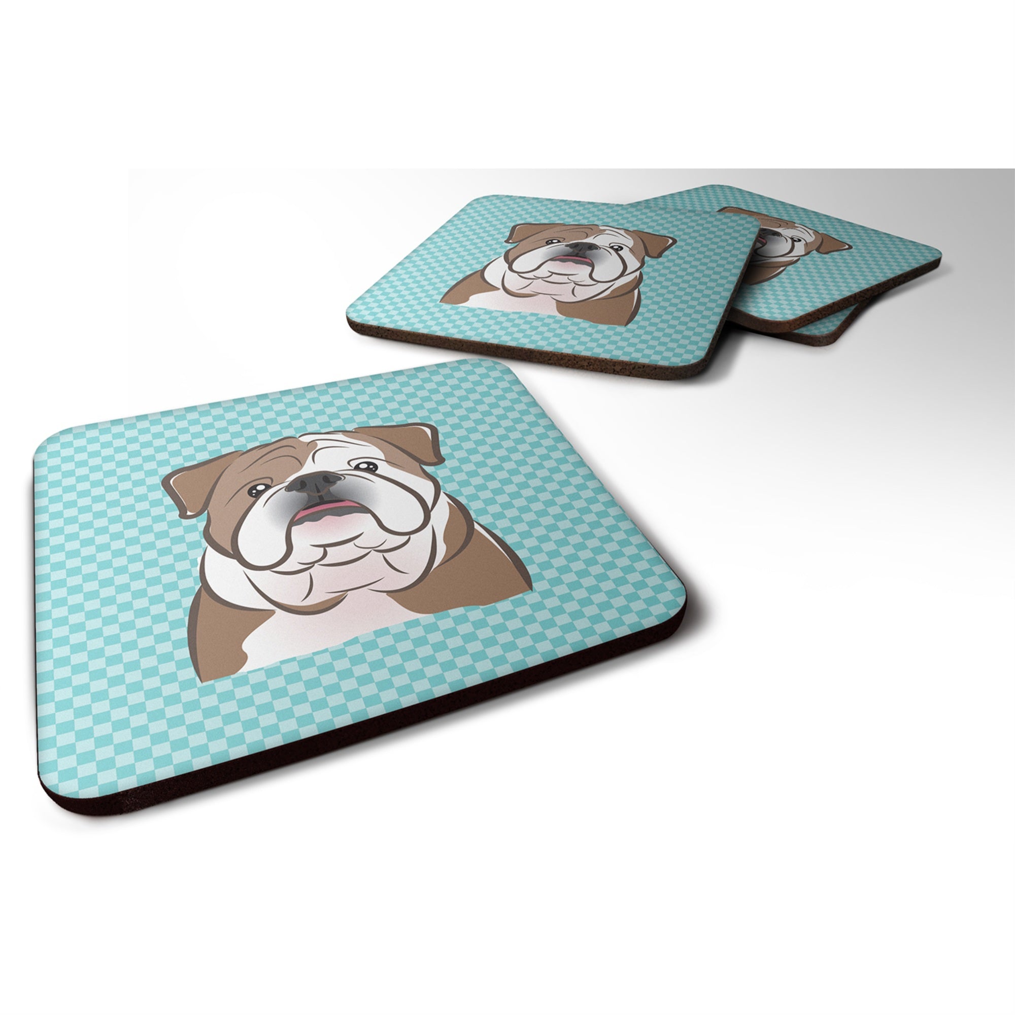 'Caroline'S Treasures Bb1157Fc Checkerboard Blue English Bulldog Foam Coaster (Set Of 4), 3.5'''' H X 3.5'''' W, Multicolor''