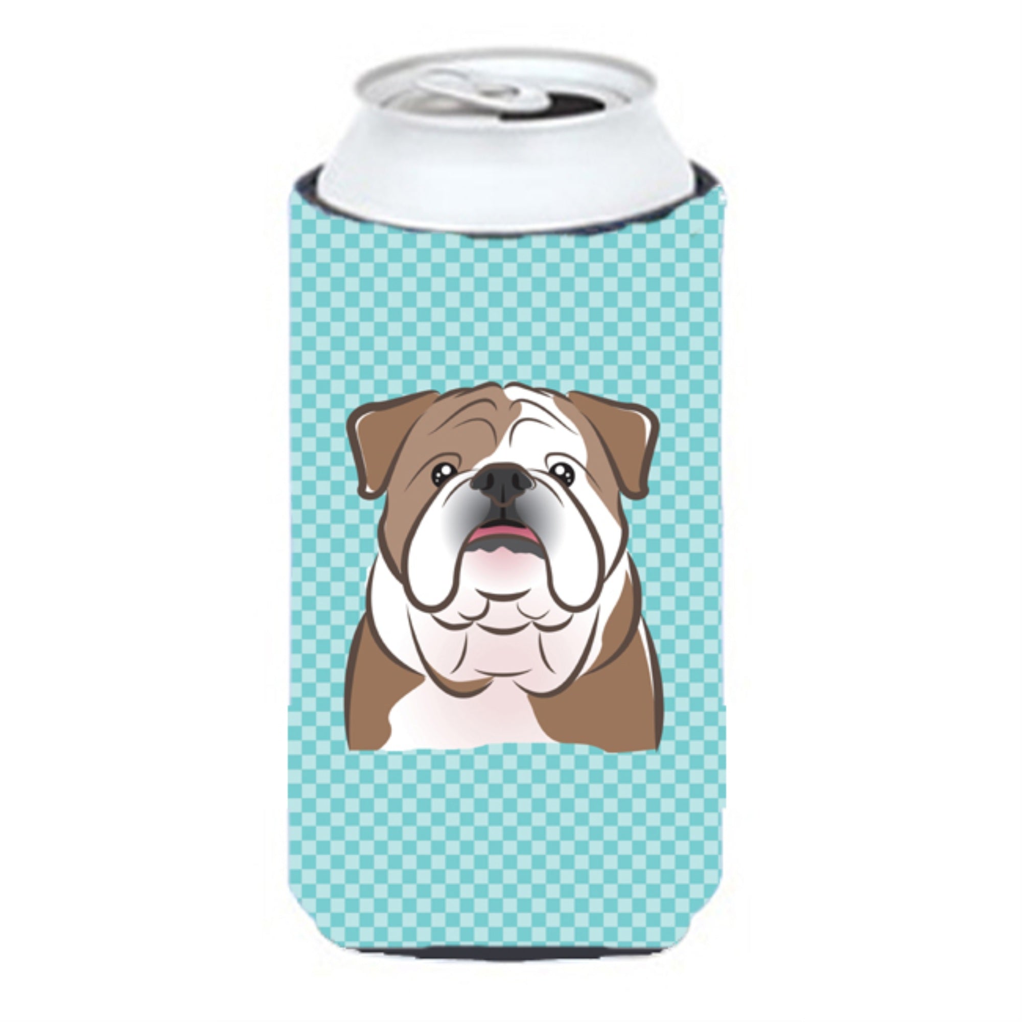 Checkerboard Blue English Bulldog  Tall Boy Beverage Insulator Hugger Bb1157Tbc