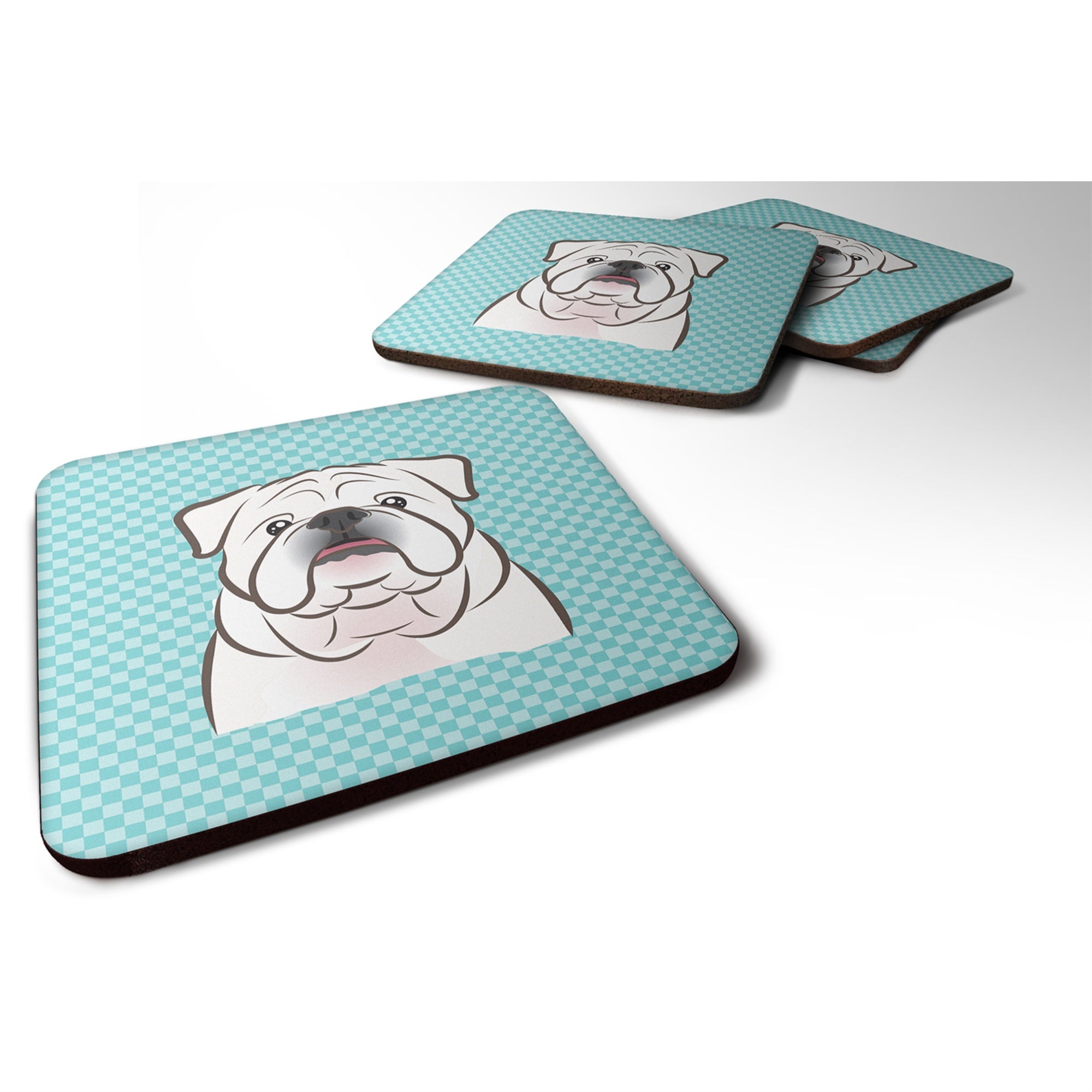 'Caroline'S Treasures Bb1158Fc Checkerboard Blue White English Bulldog Foam Coaster (Set Of 4), 3.5'''' H X 3.5'''' W, Multicol