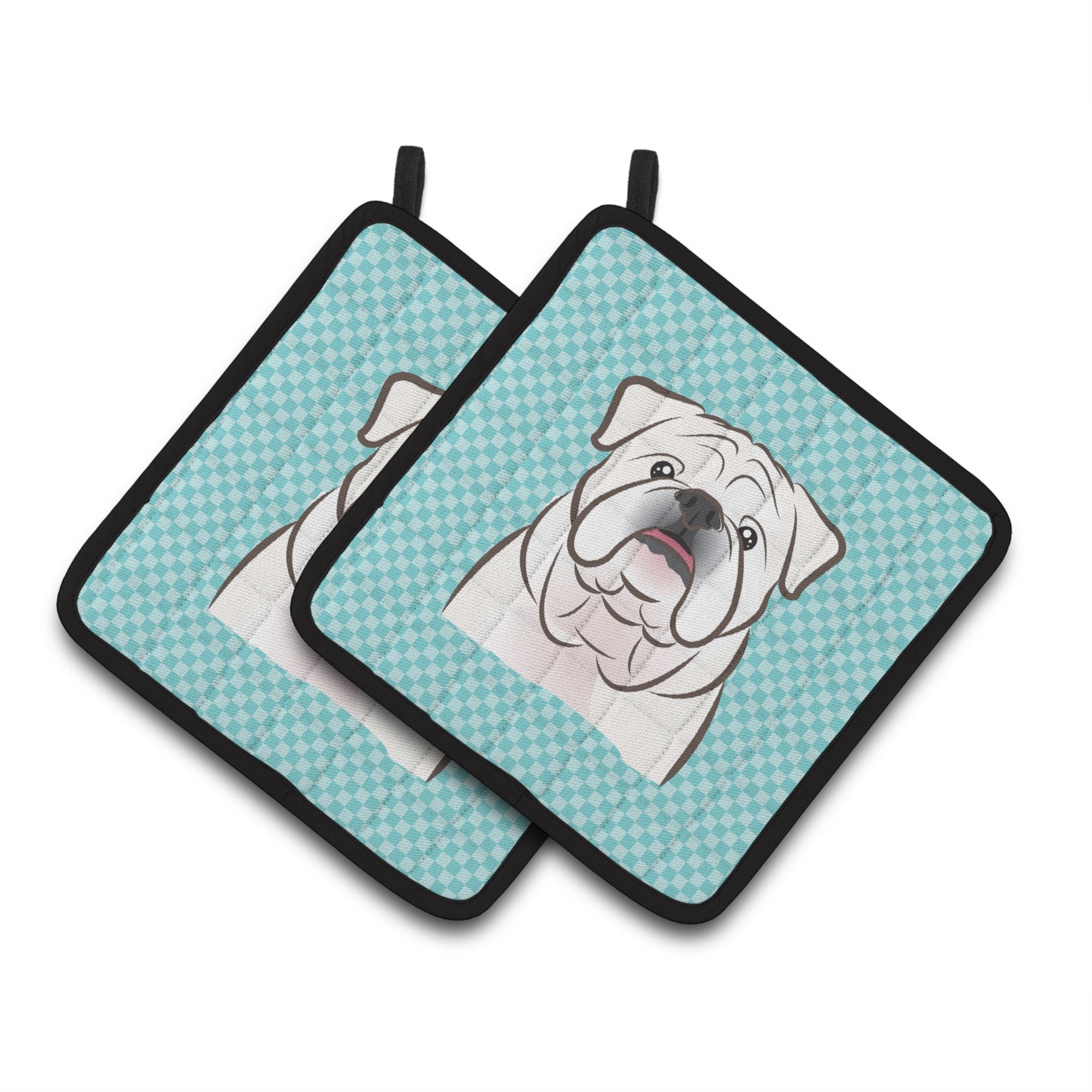 'Caroline'S Treasures Checkerboard Blue White English Bulldog Pair Of Pot Holders Bb1158Pthd, 7.5Hx7.5W, Multicolor''