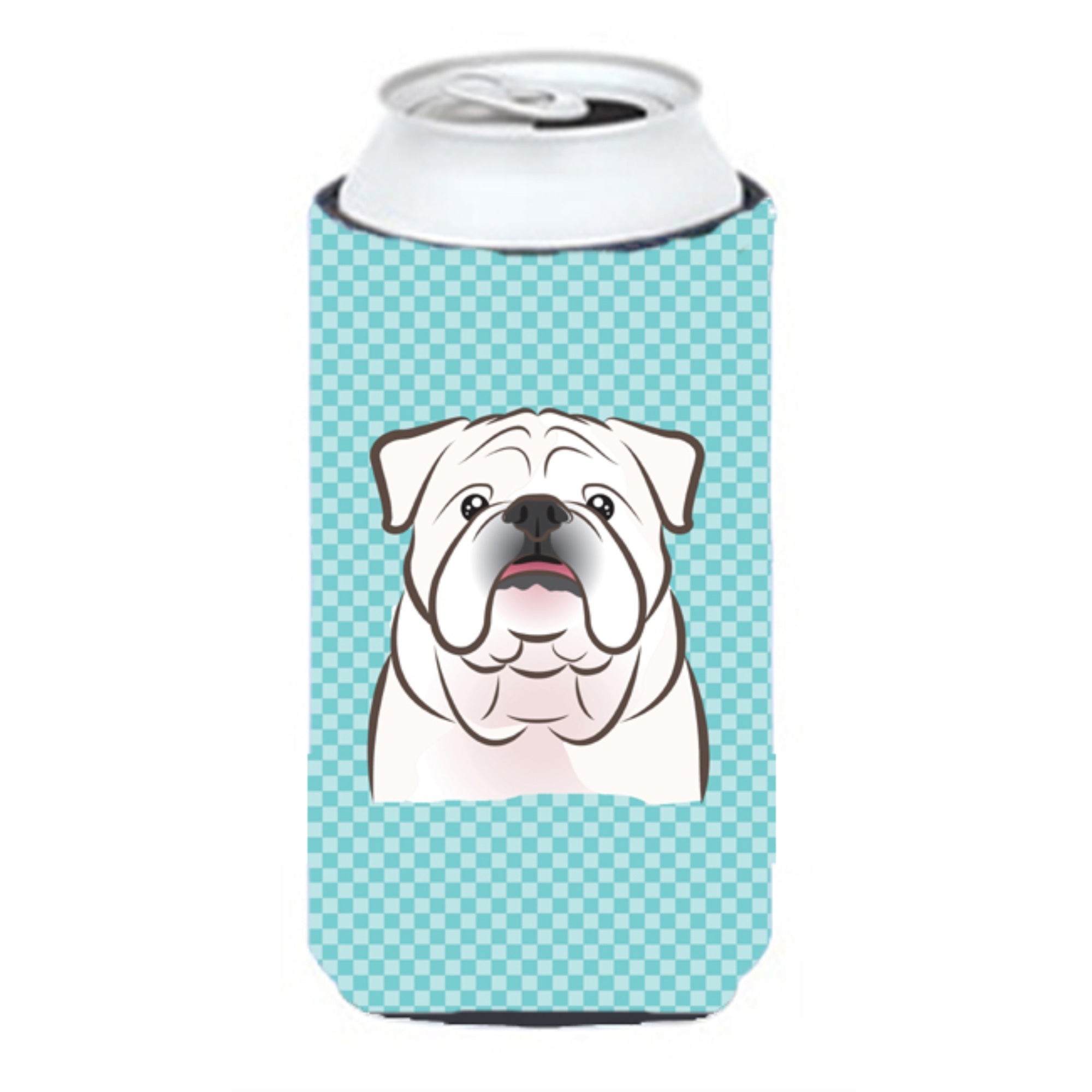 Checkerboard Blue White English Bulldog  Tall Boy Beverage Insulator Hugger Bb1158Tbc