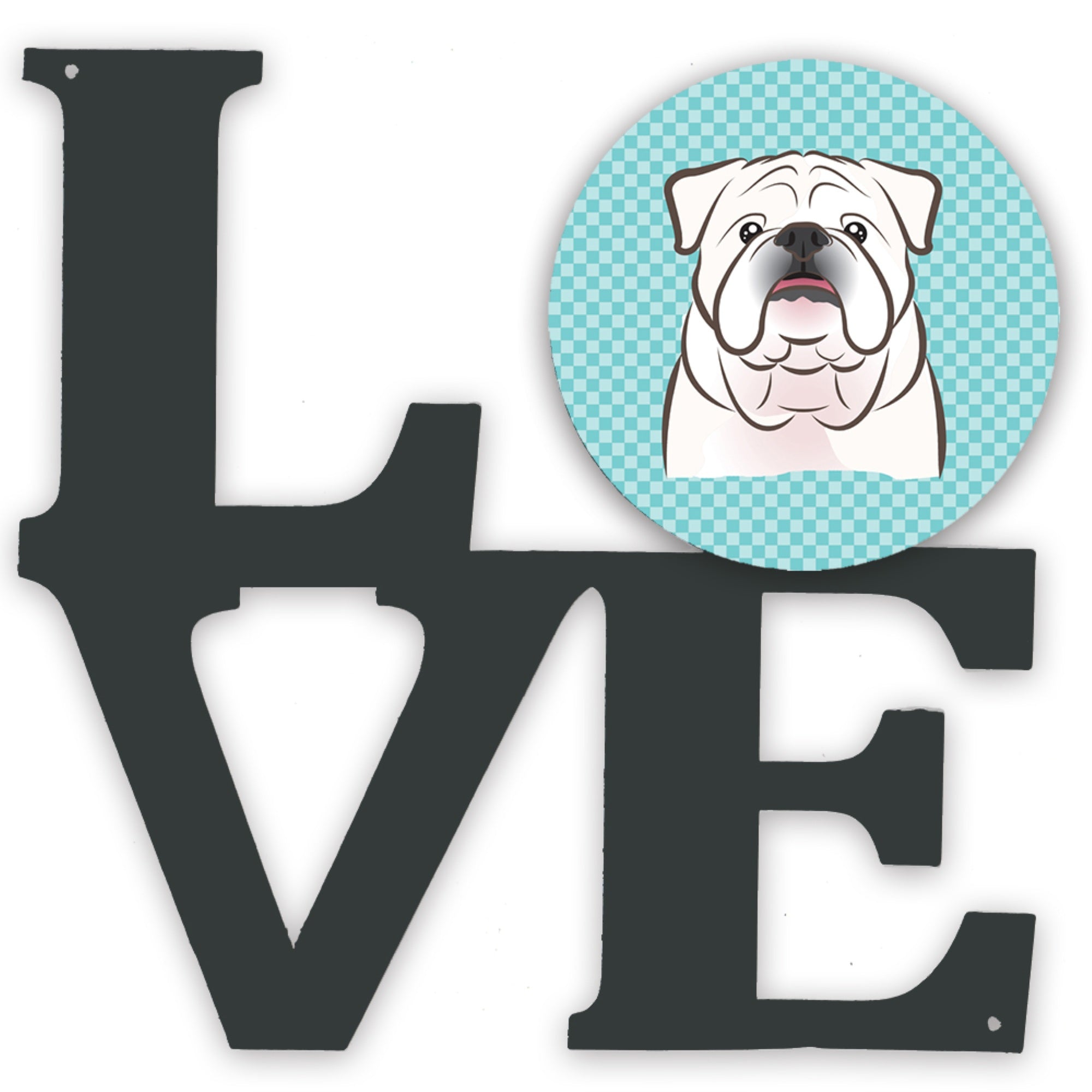 'Caroline'S Treasures Checkerboard Blue White English Bulldog Metal Artwork Love Wall-Decor, Multicolor''
