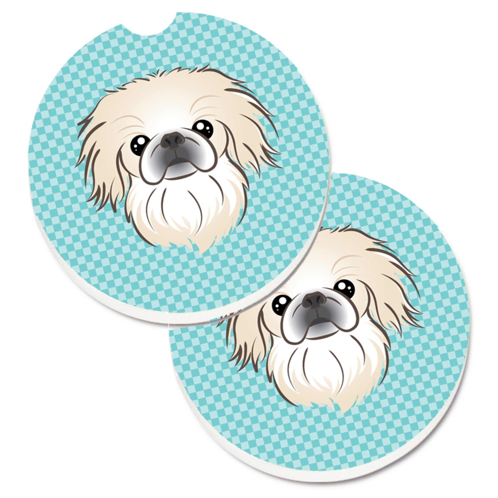 'Caroline'S Treasures Checkerboard Blue Pekingese Set Of 2 Cup Holder Car Coasters Bb1159Carc, 2.56, Multicolor''