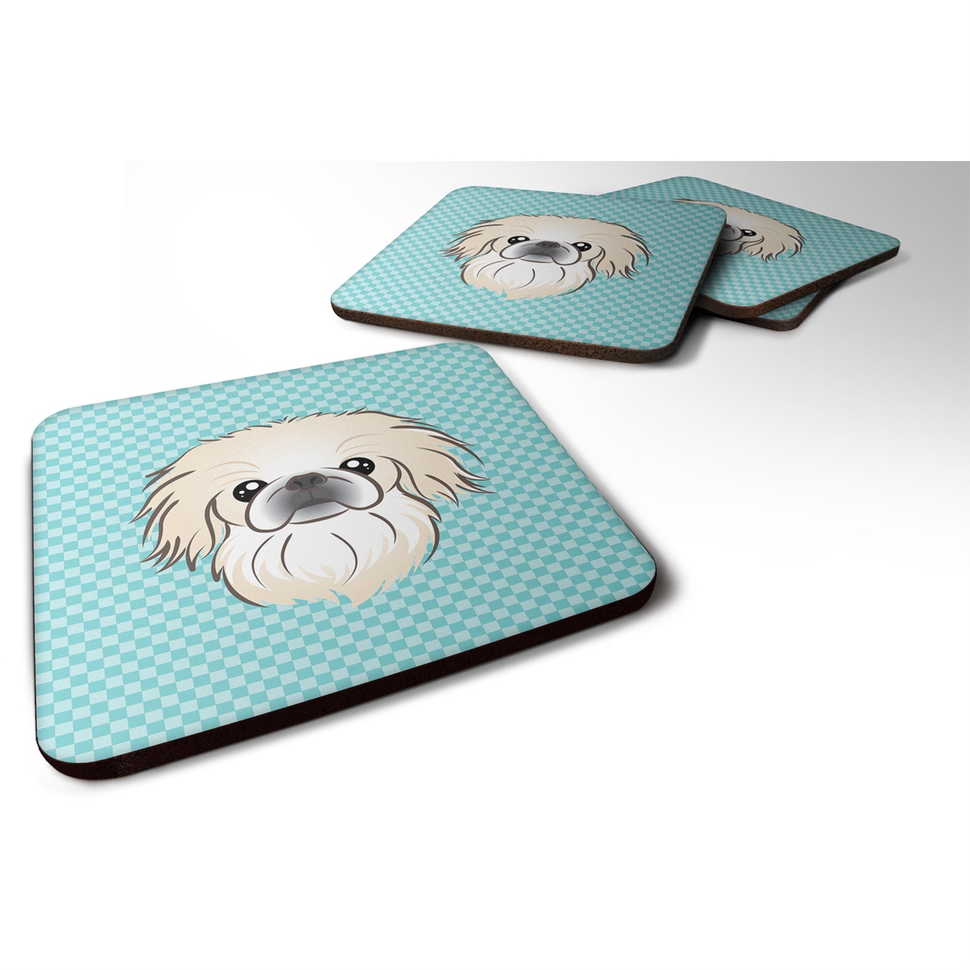 'Caroline'S Treasures Bb1159Fc Checkerboard Blue Pekingese Foam Coaster (Set Of 4), 3.5'''' H X 3.5'''' W, Multicolor''