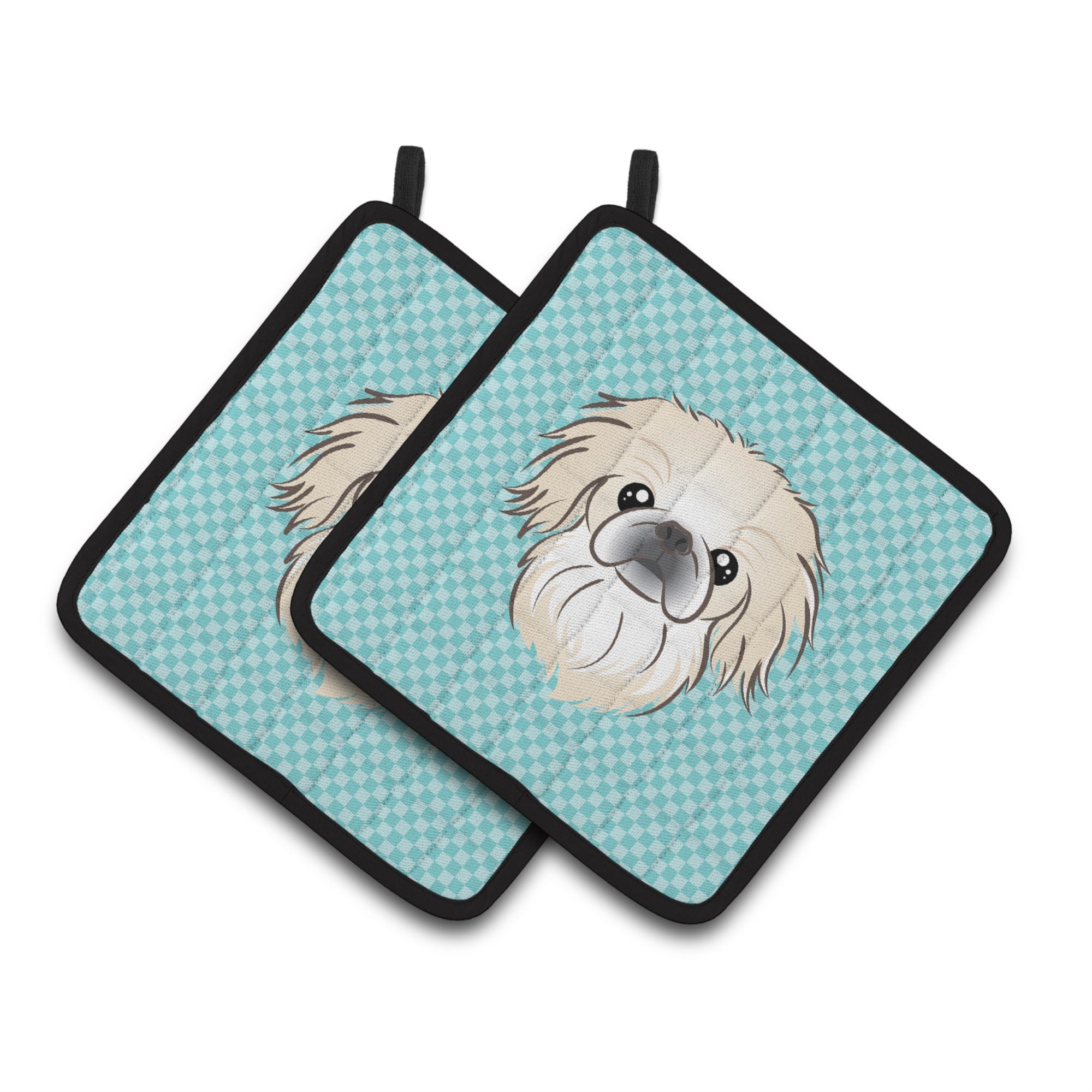 'Caroline'S Treasures Checkerboard Blue Pekingese Pair Of Pot Holders Bb1159Pthd, 7.5Hx7.5W, Multicolor''