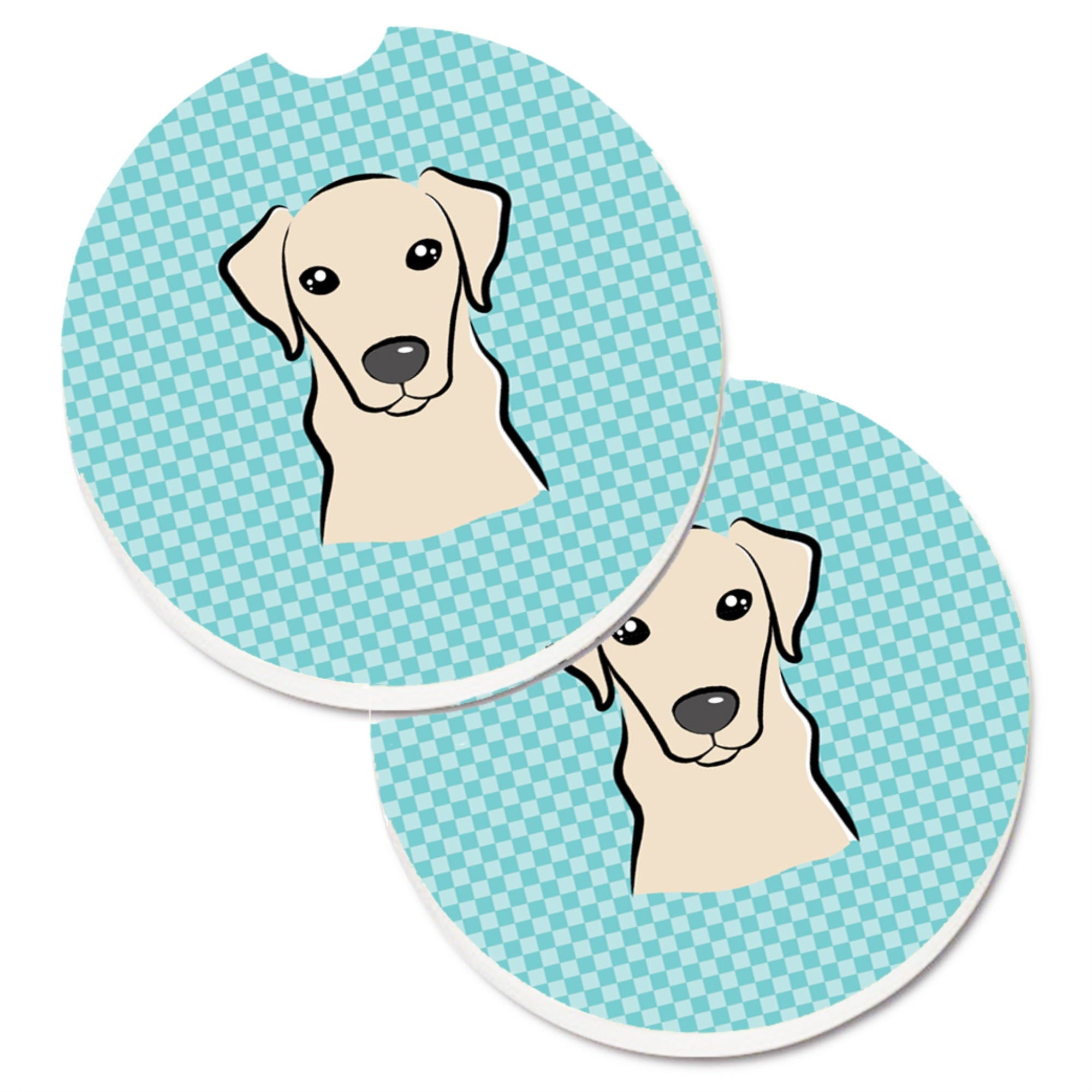 'Caroline'S Treasures Checkerboard Blue Yellow Labrador Set Of 2 Cup Holder Car Coasters Bb1160Carc, 2.56, Multicolor''
