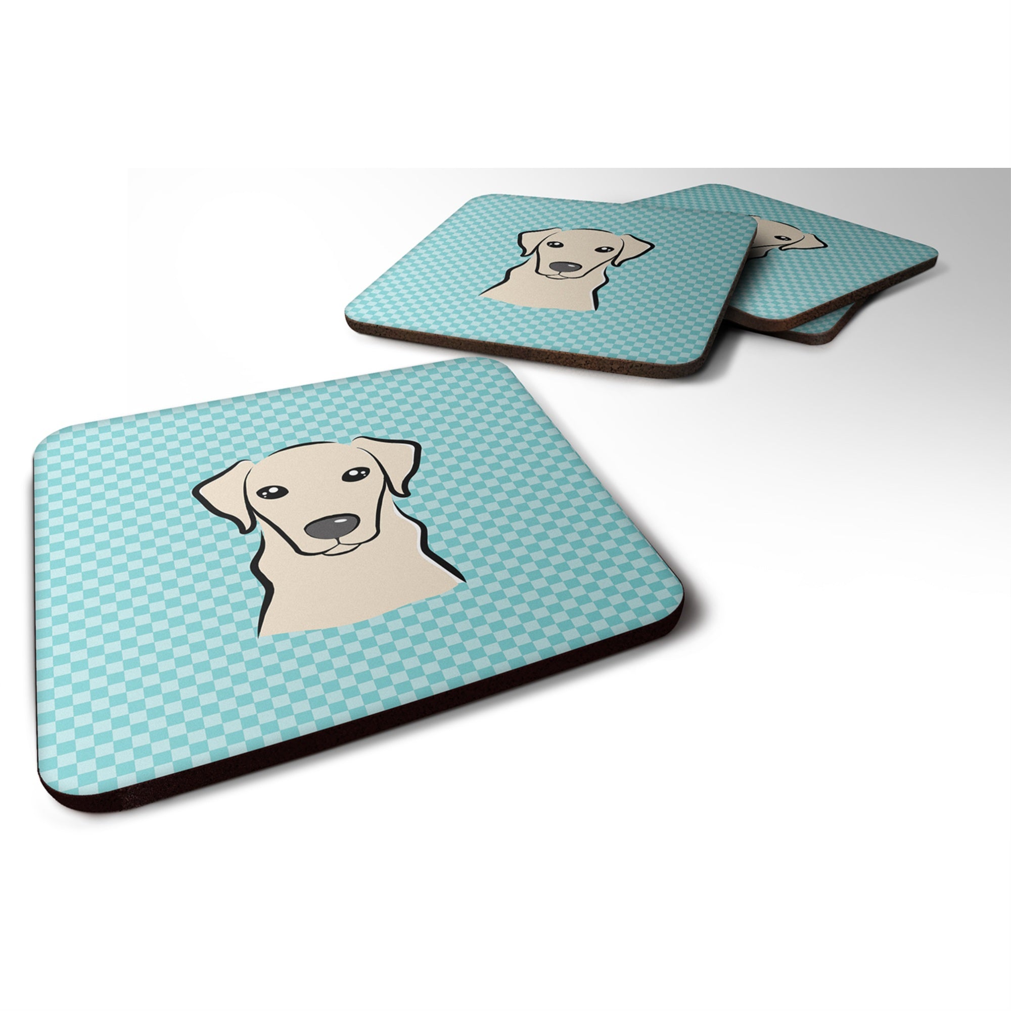 'Caroline'S Treasures Bb1160Fc Checkerboard Blue Yellow Labrador Foam Coaster (Set Of 4), 3.5'''' H X 3.5'''' W, Multicolor''