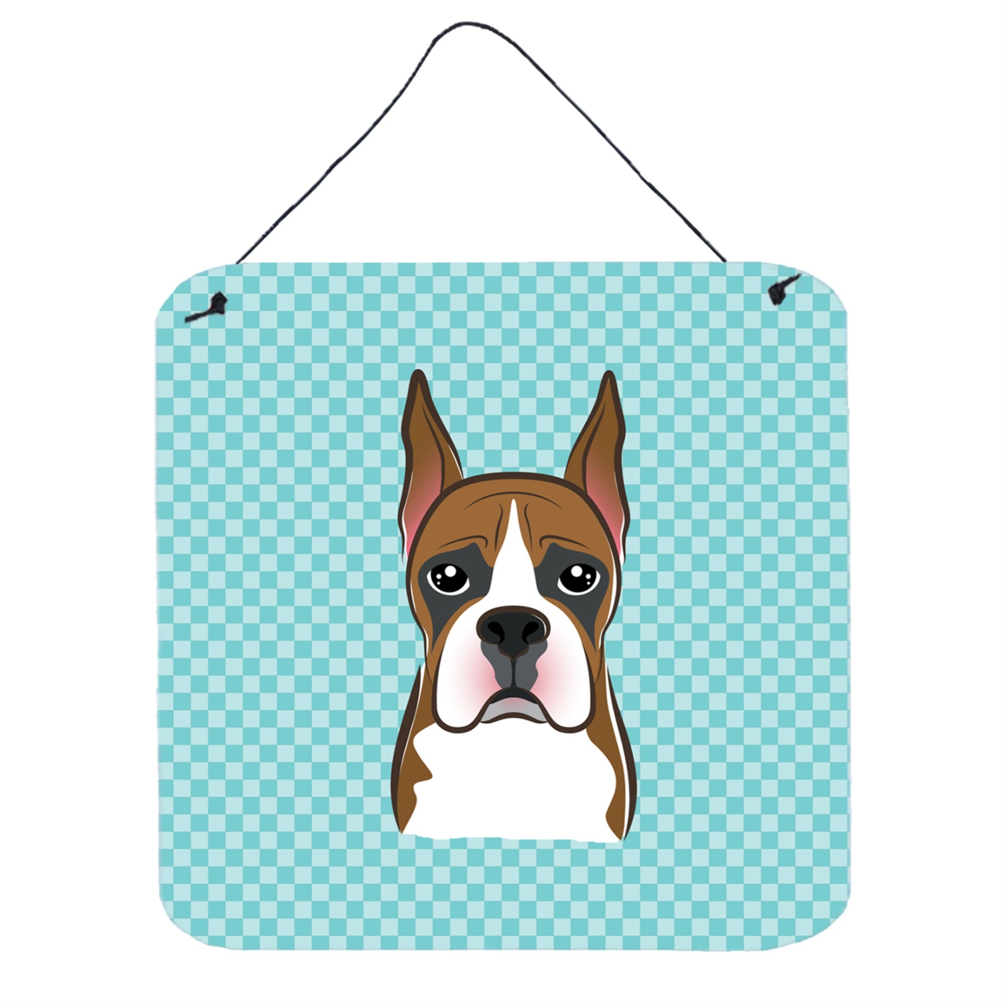 'Caroline'S Treasures Checkerboard Blue Boxer Aluminum Metal Wall Or Door Hanging Prints, 6 X 6''''''