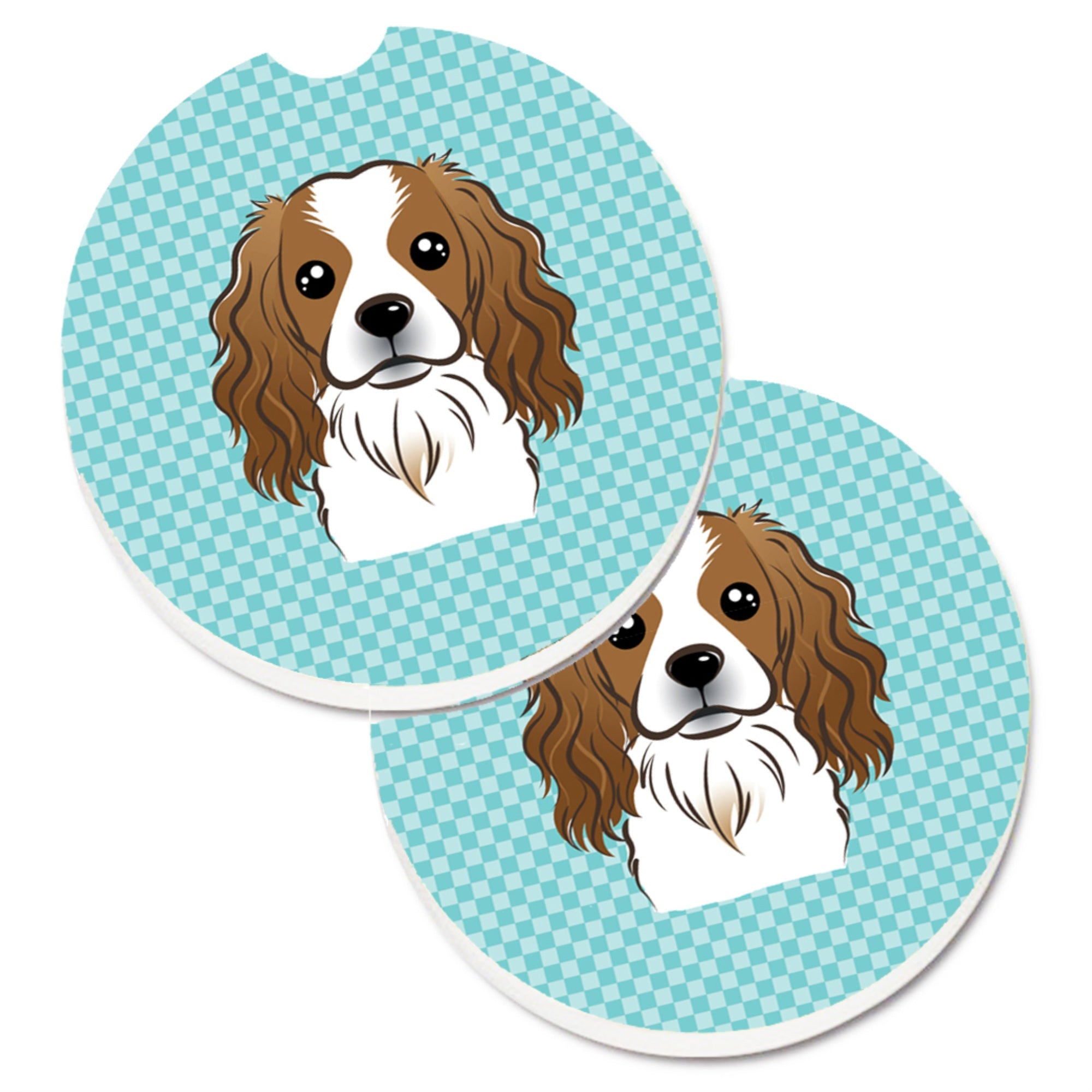 'Caroline'S Treasures Checkerboard Blue Cavalier Spaniel Set Of 2 Cup Holder Car Coasters Bb1162Carc, 2.56, Multicolor''