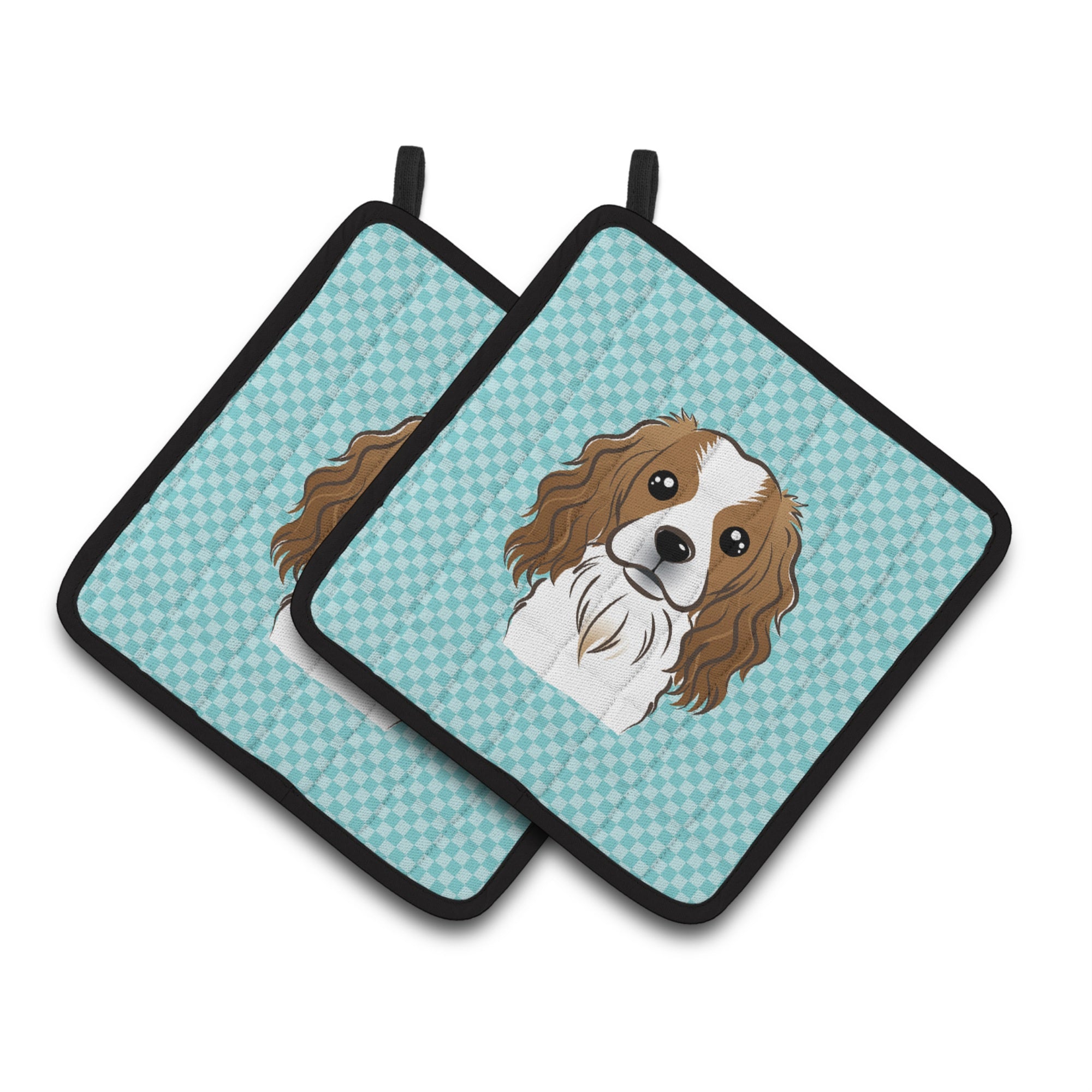 'Caroline'S Treasures Checkerboard Blue Cavalier Spaniel Pair Of Pot Holders Bb1162Pthd, 7.5Hx7.5W, Multicolor''