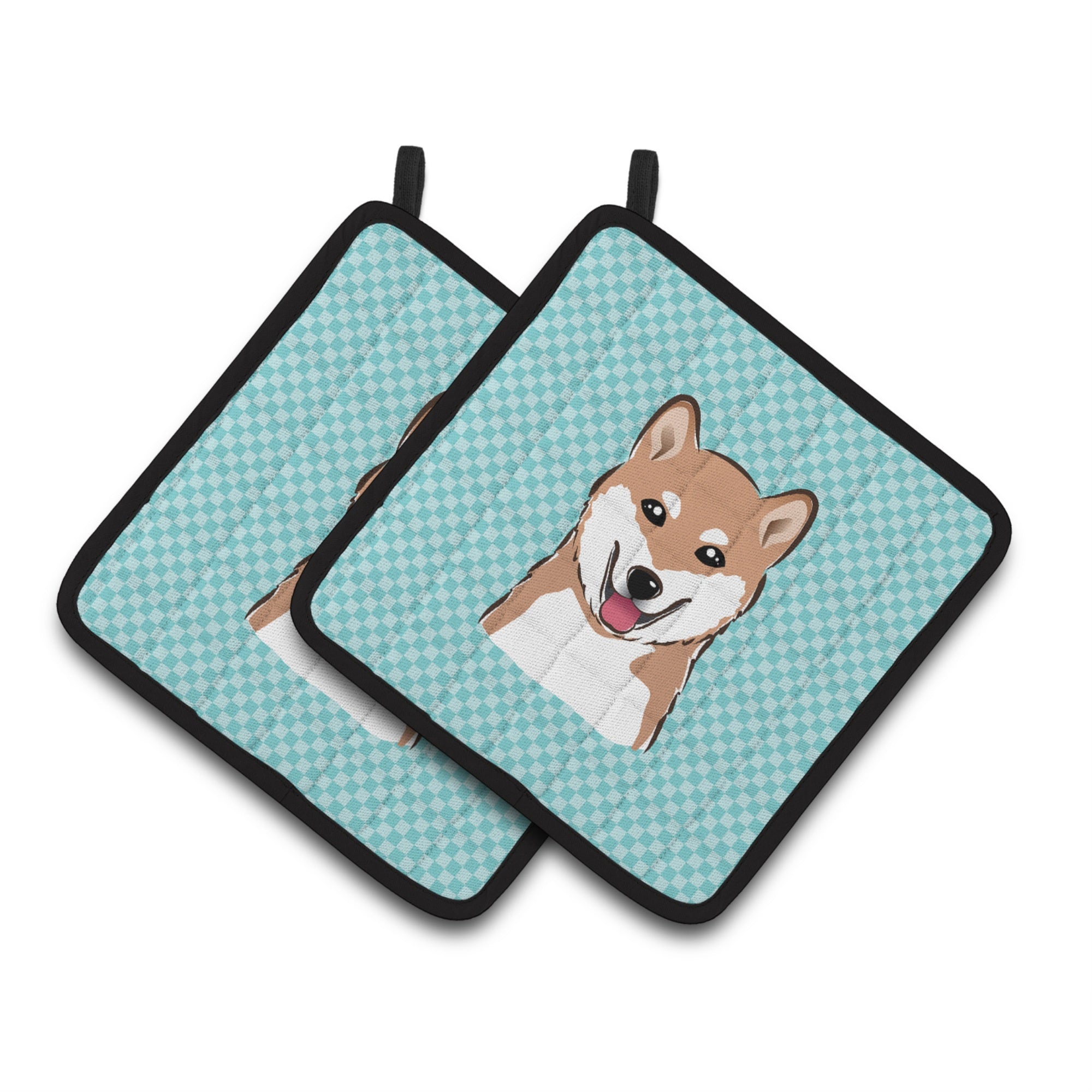 'Caroline'S Treasures Checkerboard Blue Shiba Inu Pair Of Pot Holders Bb1163Pthd, 7.5Hx7.5W, Multicolor''