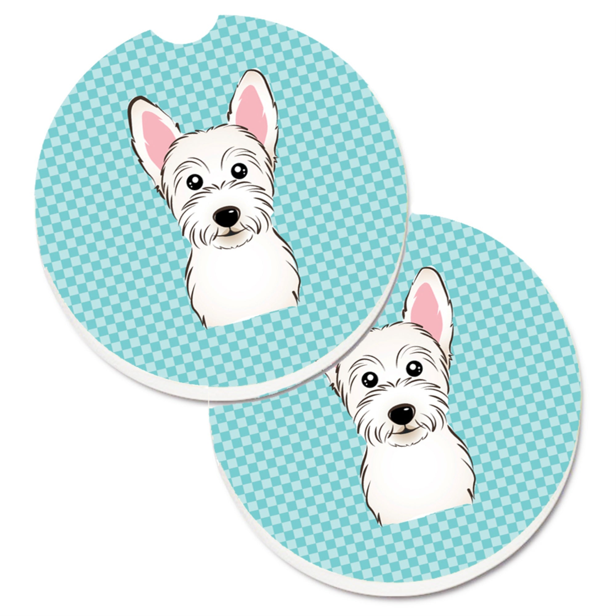 'Caroline'S Treasures Checkerboard Blue Westie Set Of 2 Cup Holder Car Coasters Bb1164Carc, 2.56, Multicolor''