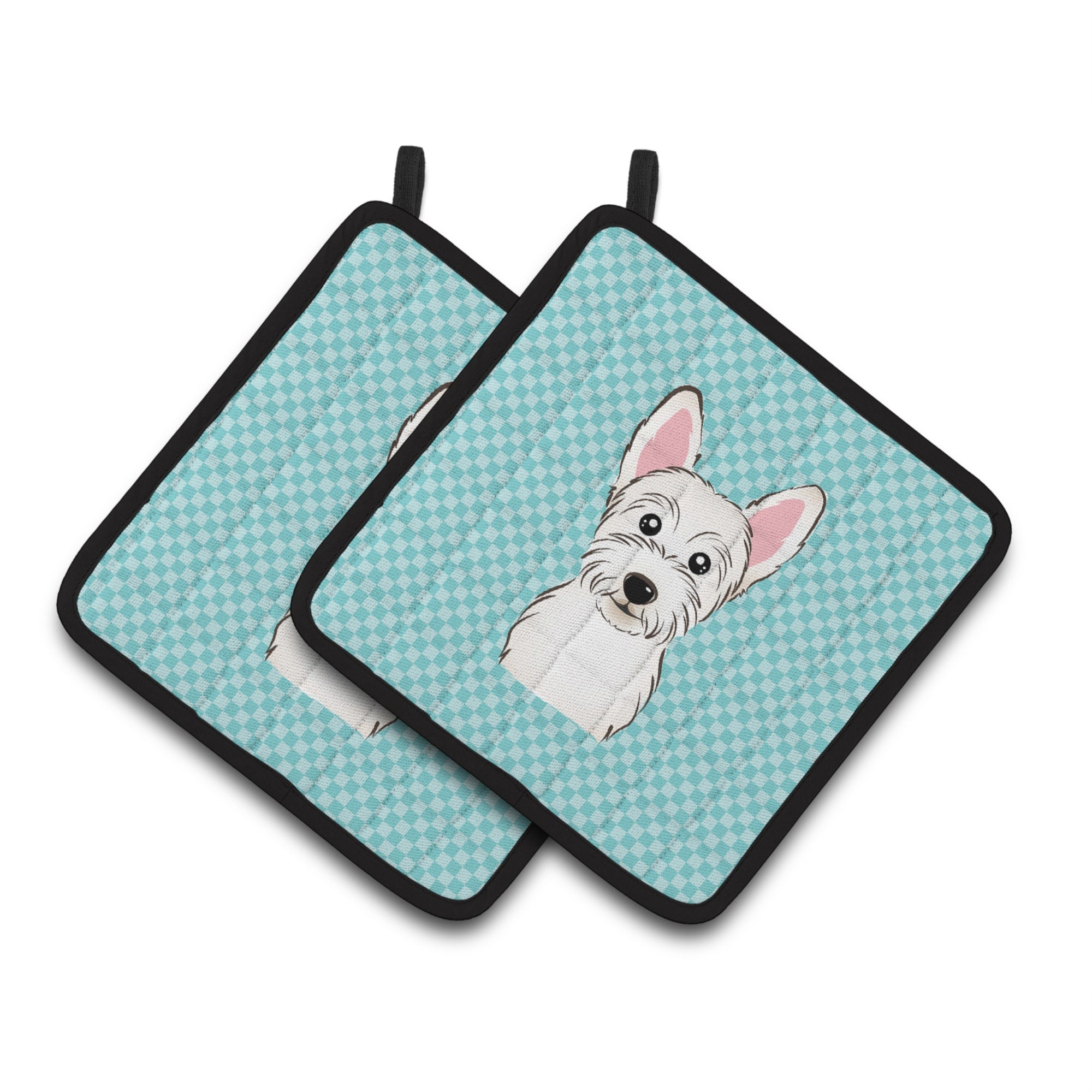 'Caroline'S Treasures Checkerboard Blue Westie Pair Of Pot Holders Bb1164Pthd, 7.5Hx7.5W, Multicolor''