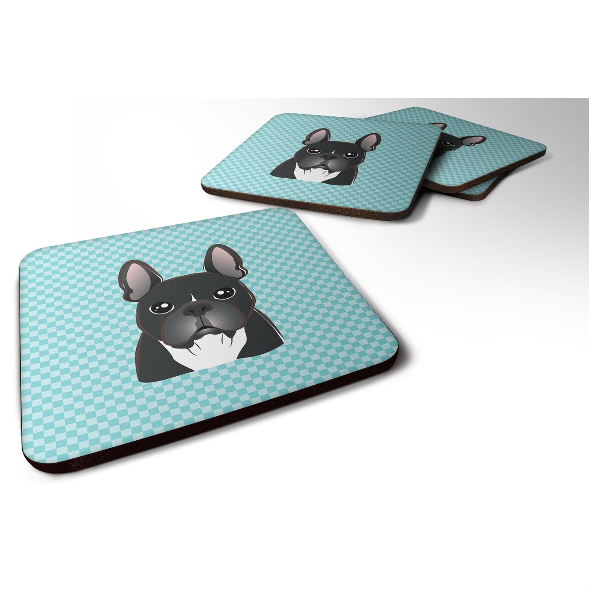 'Caroline'S Treasures Bb1165Fc Checkerboard Blue French Bulldog Foam Coaster (Set Of 4), 3.5'''' H X 3.5'''' W, Multicolor''
