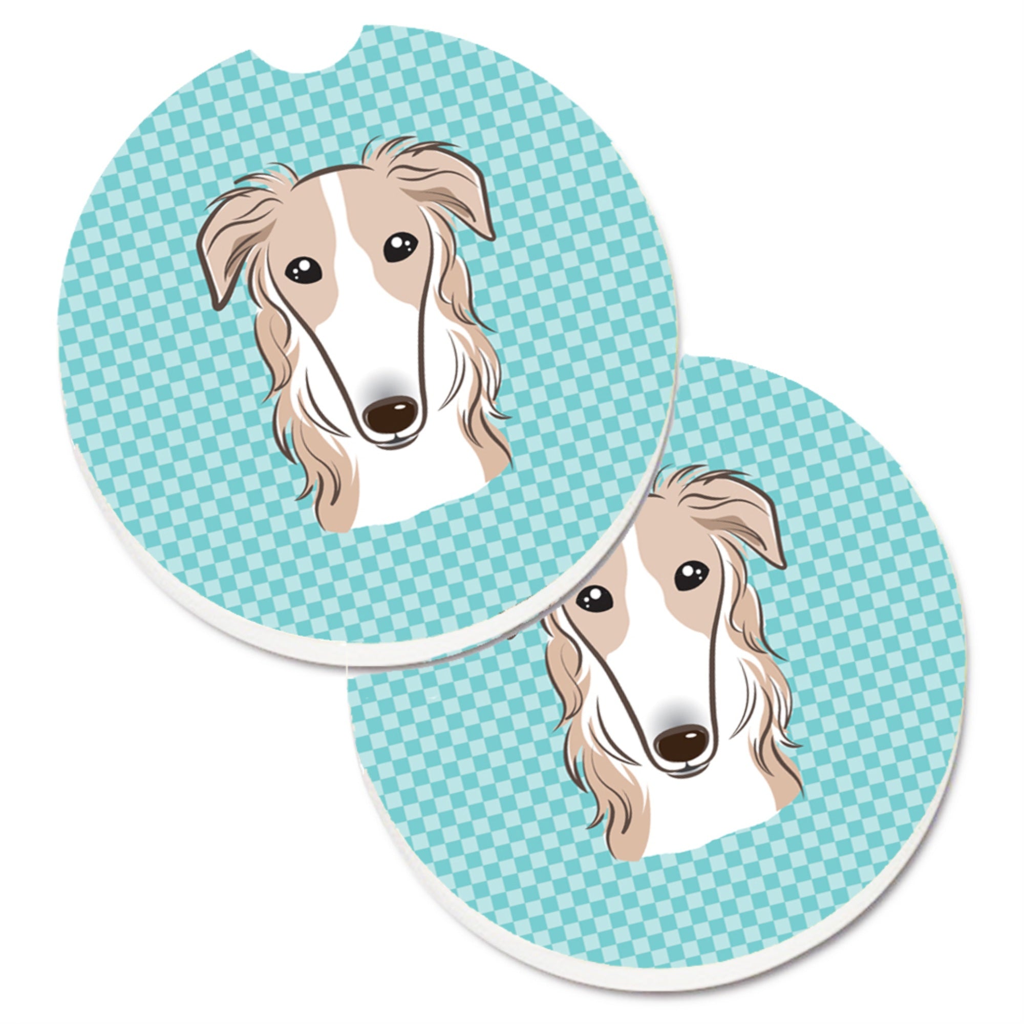 'Caroline'S Treasures Checkerboard Blue Borzoi Set Of 2 Cup Holder Car Coasters Bb1166Carc, 2.56, Multicolor''
