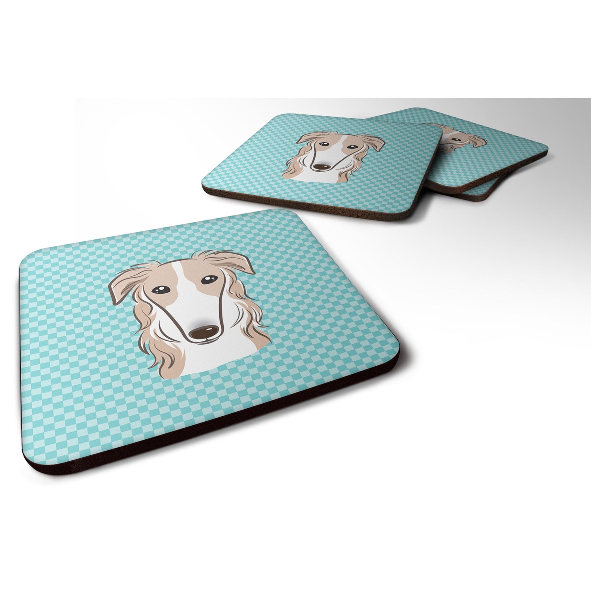 'Caroline'S Treasures Bb1166Fc Checkerboard Blue Borzoi Foam Coaster (Set Of 4), 3.5'''' H X 3.5'''' W, Multicolor''